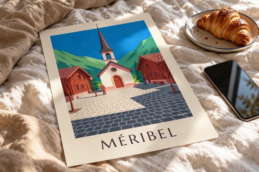 Affiche Méribel, chapelle rose : posée sur une table