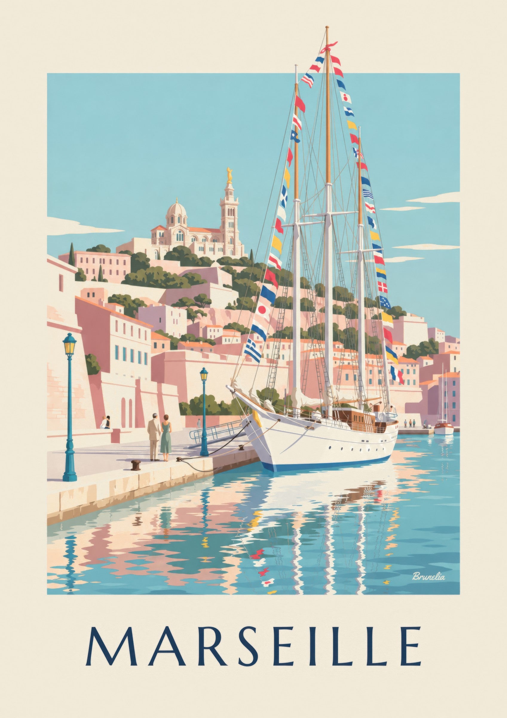 Affiche grand voilier au port de Marseille: lähikuva yksityiskohdasta