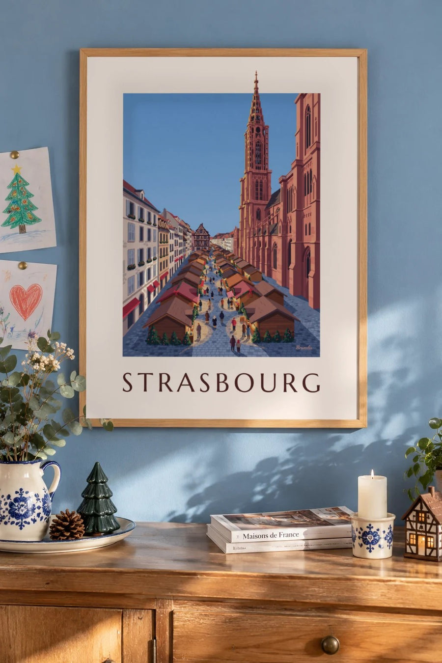 Strasbourgin joulumarkkinajuliste : kehystettynä seinällä