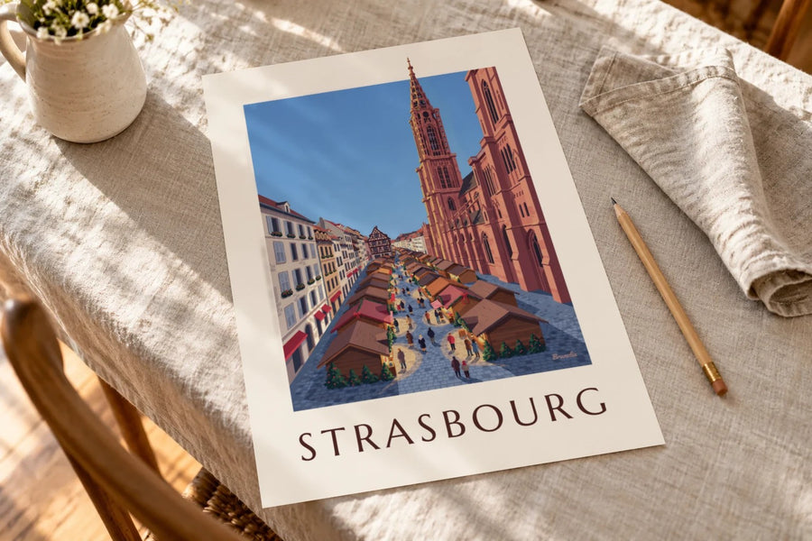 Strasbourgin joulumarkkinajuliste : pöydällä
