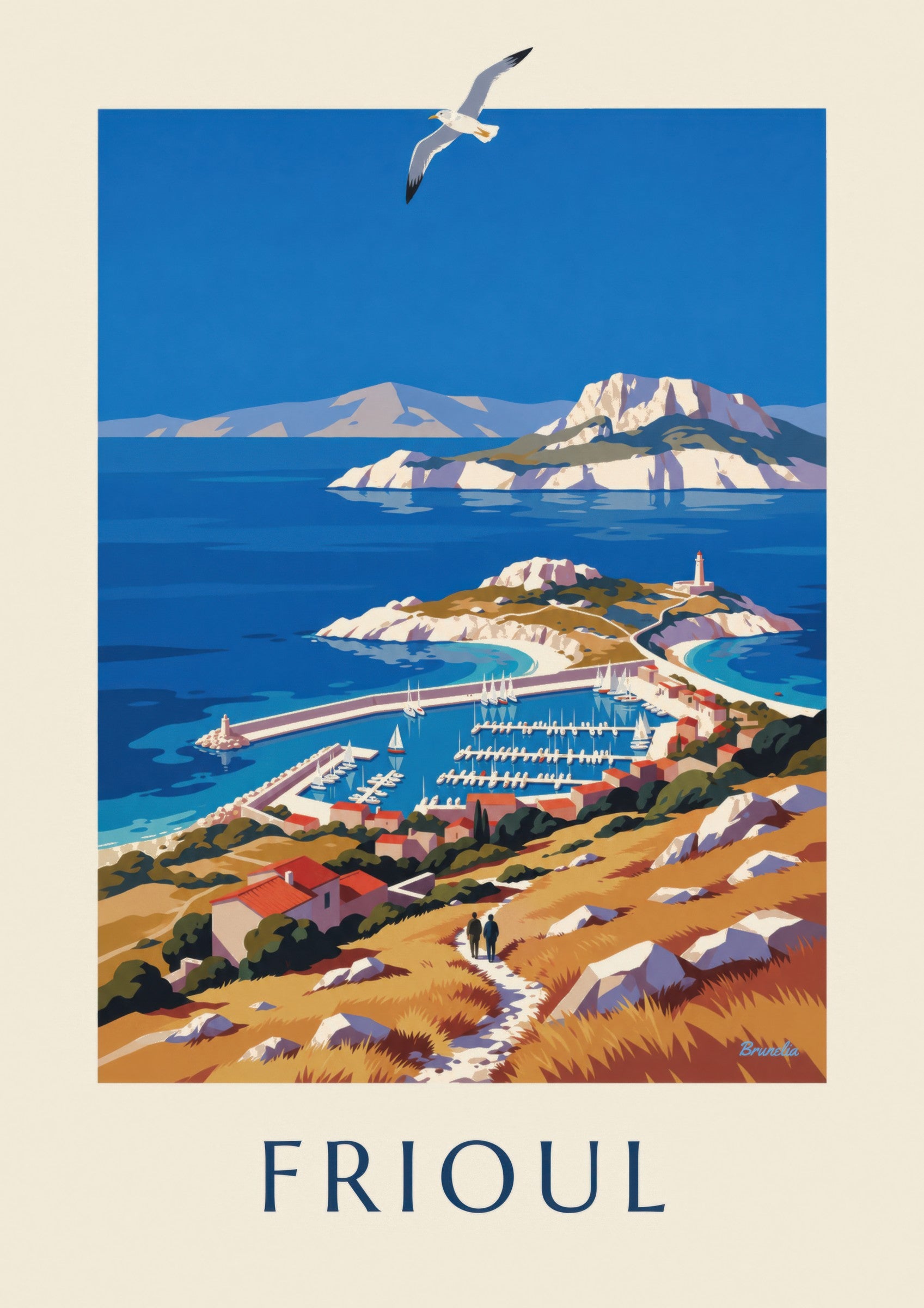 Affiche port des îles du Frioul à Marseille: lähikuva yksityiskohdasta