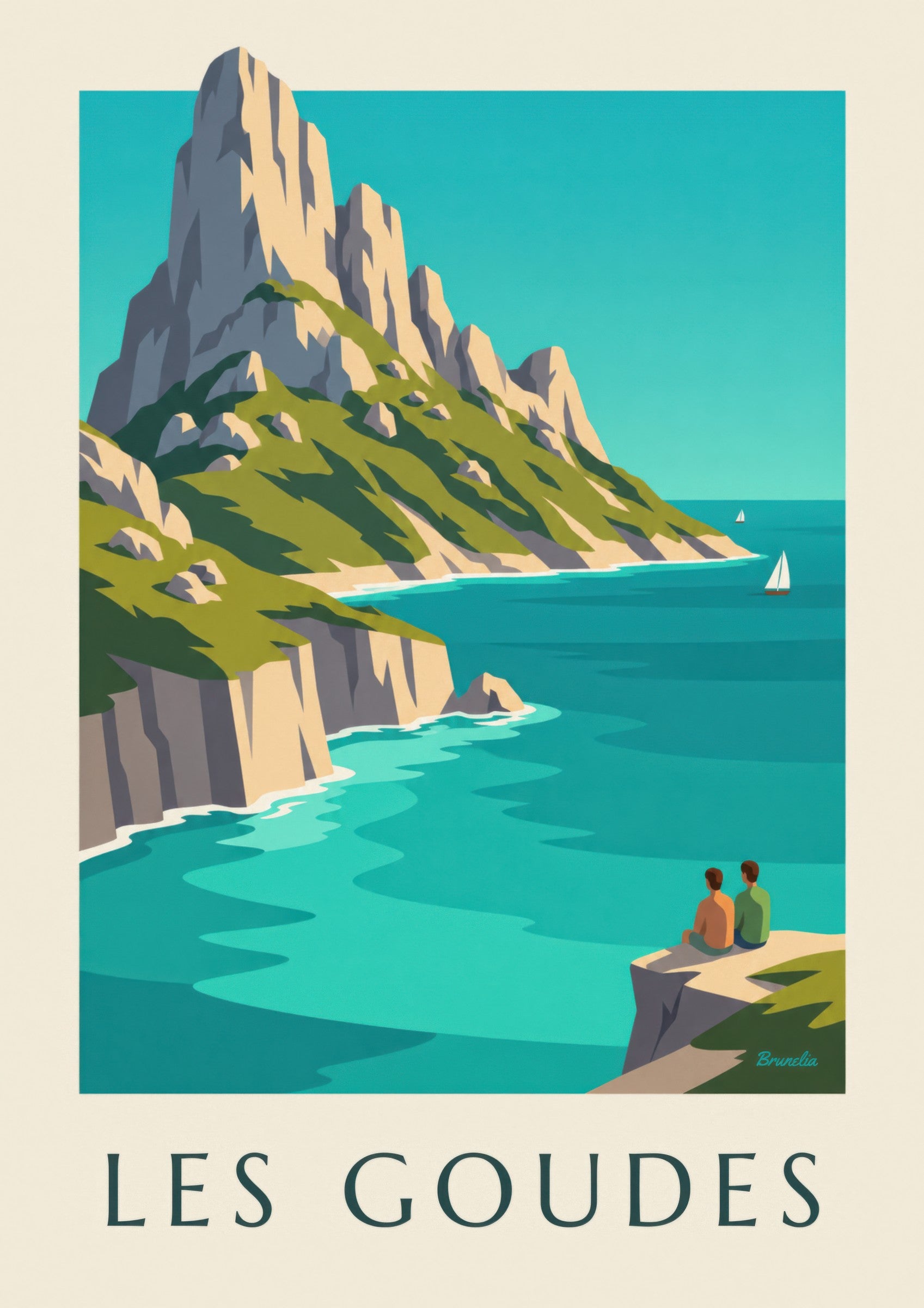Affiche île Maïre face aux Goudes, eau turquoise: lähikuva yksityiskohdasta