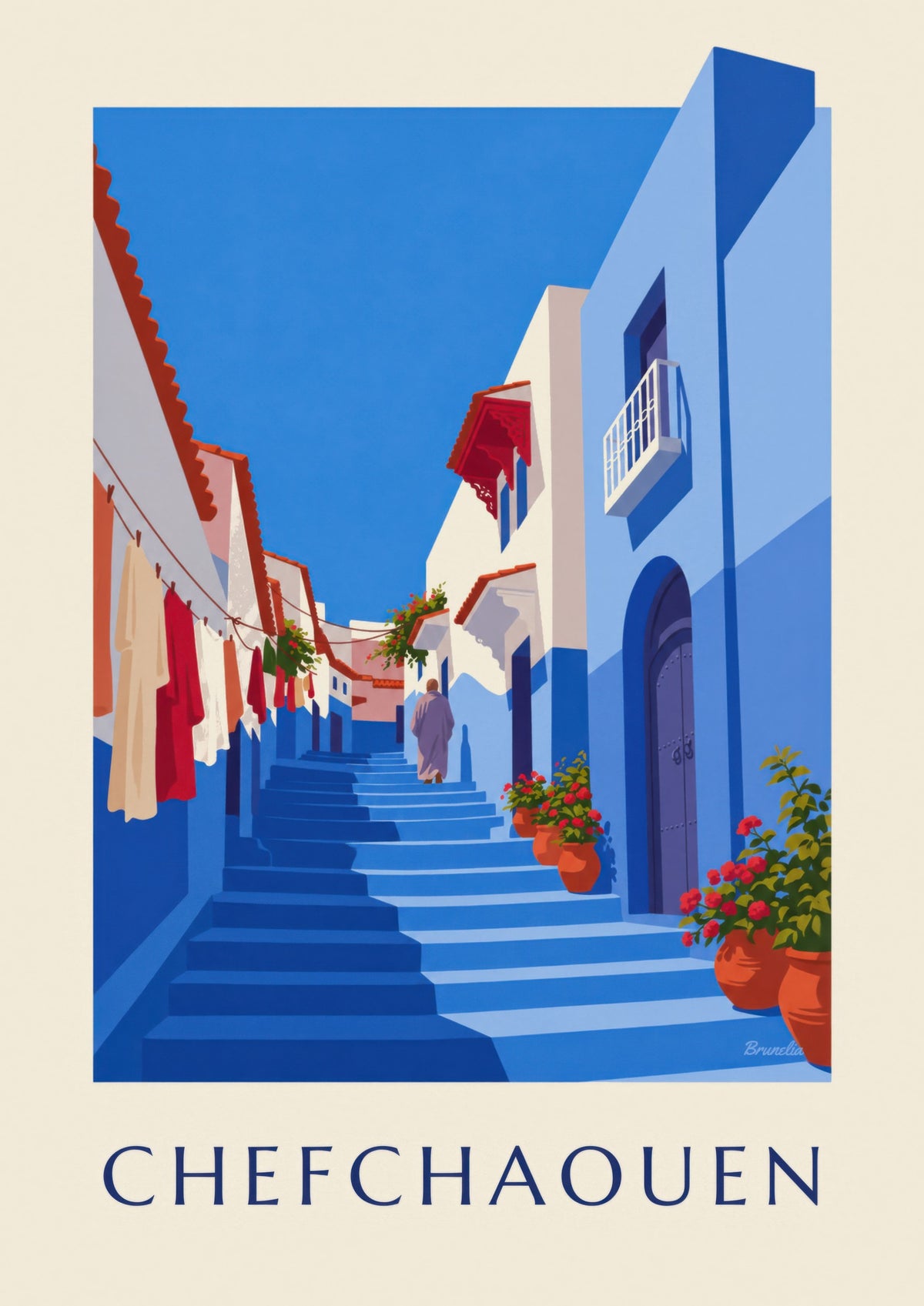 Affiche ruelle bleue de Chefchaouen au Maroc