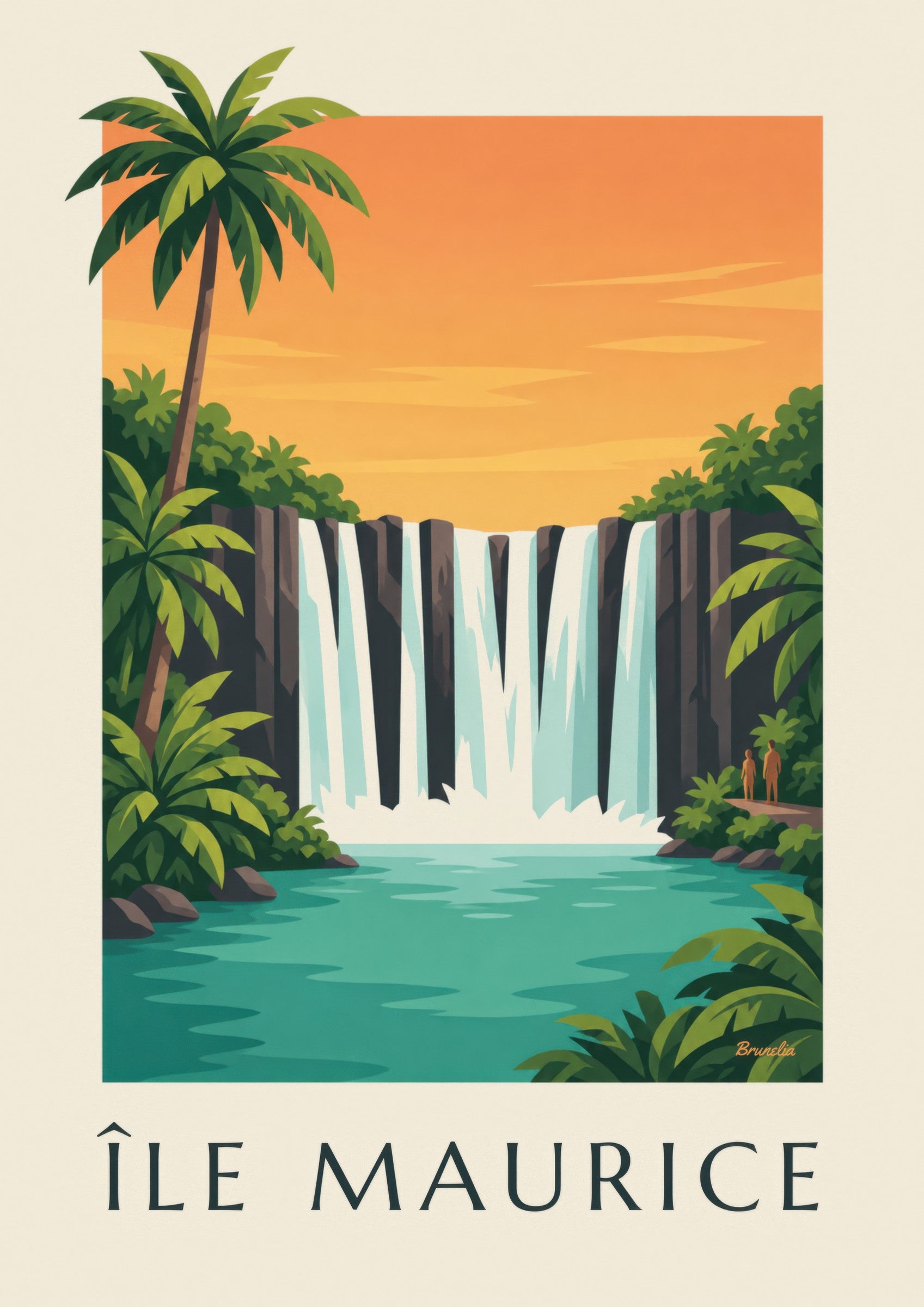Affiche Île Maurice, cascade de Rochester (titre ÎLE MAURICE): lähikuva yksityiskohdasta