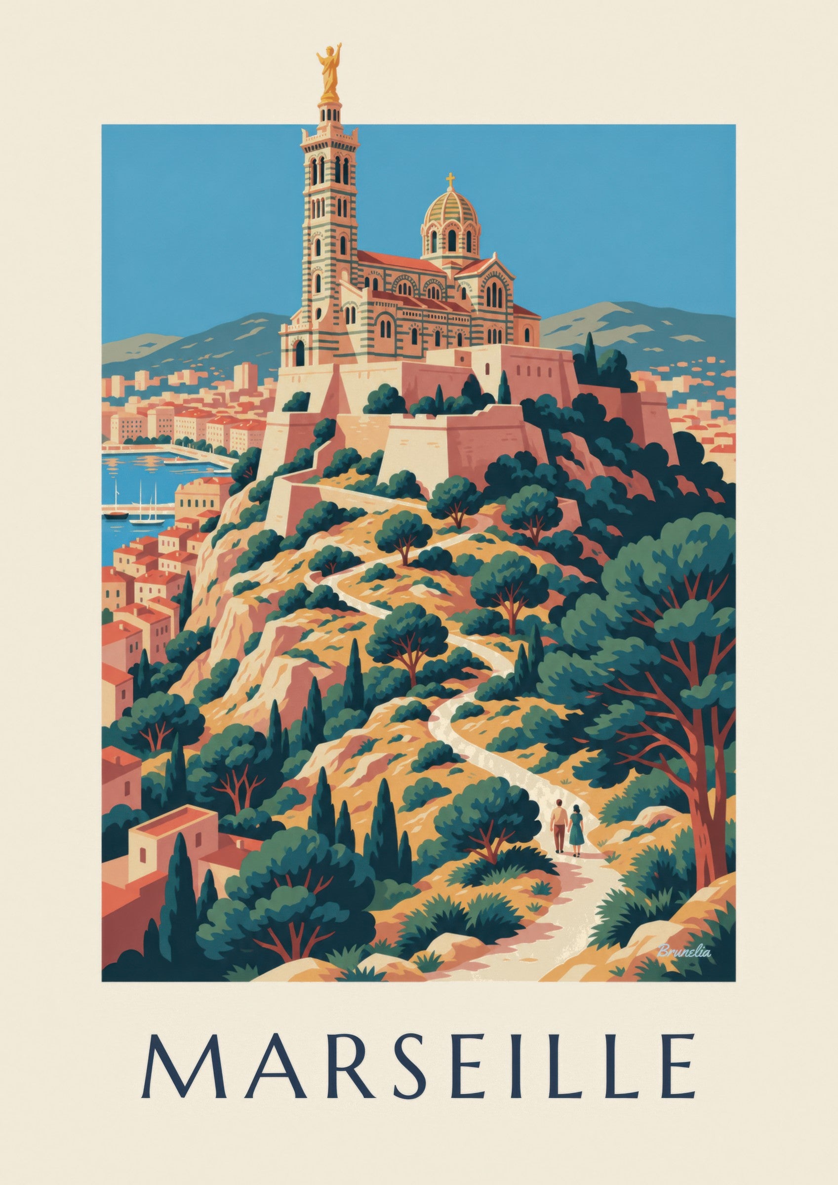 Affiche Notre-Dame-de-la-Garde au coucher du soleil: lähikuva yksityiskohdasta