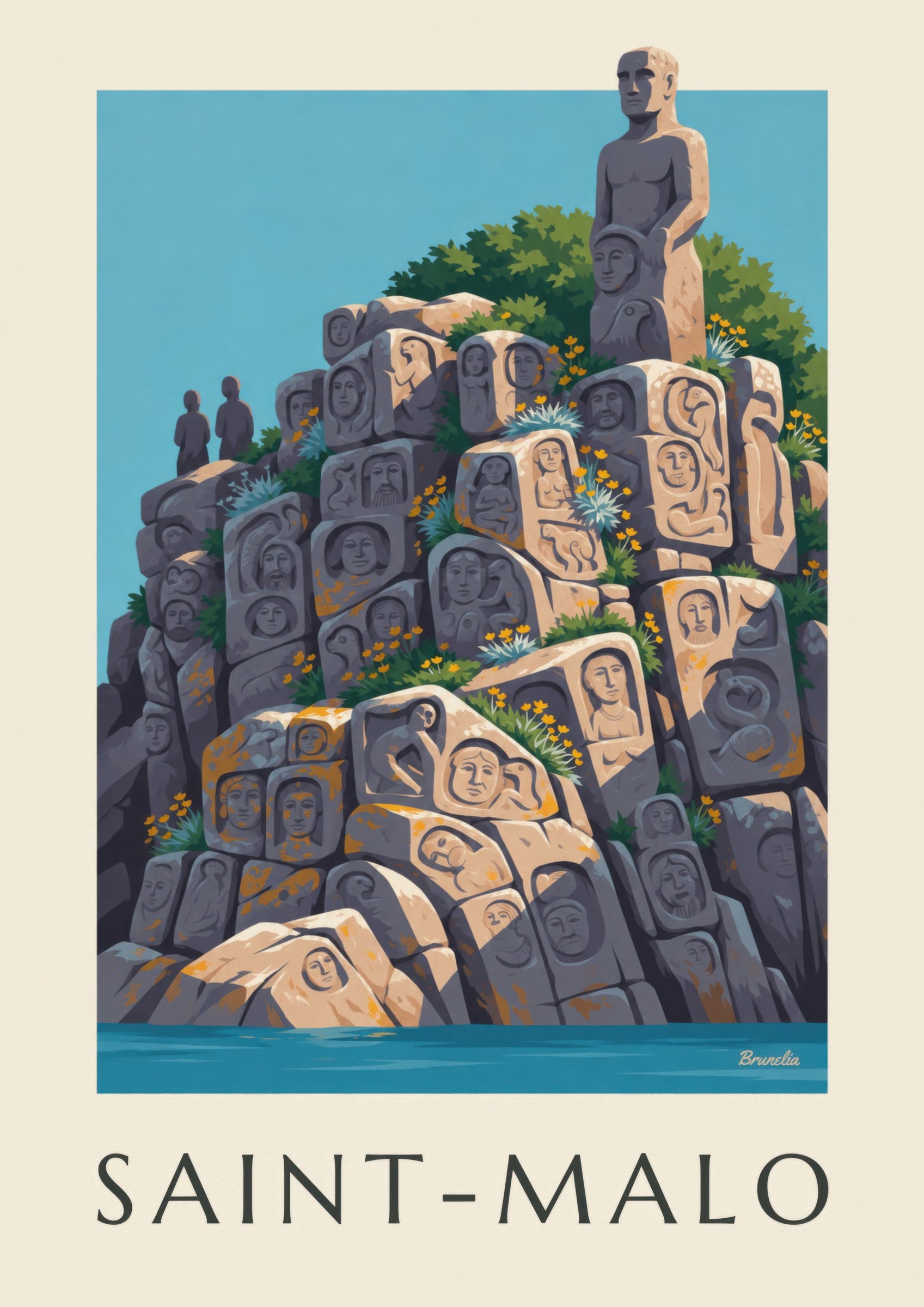 Affiche Rochers sculptés de Rothéneuf à Saint-Malo: lähikuva yksityiskohdasta