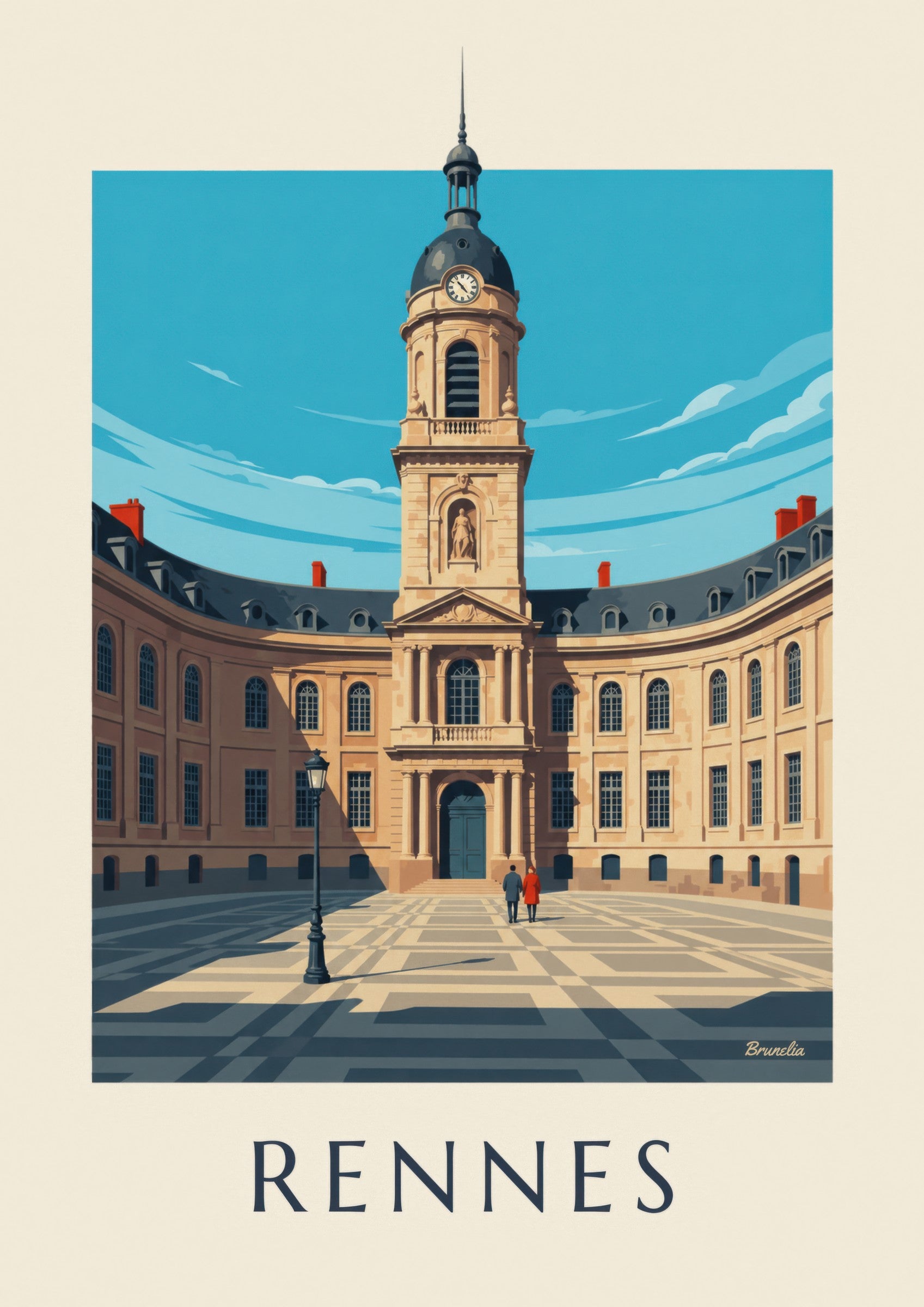 Affiche Rennes hôtel de ville et tour de l'horloge: lähikuva yksityiskohdasta