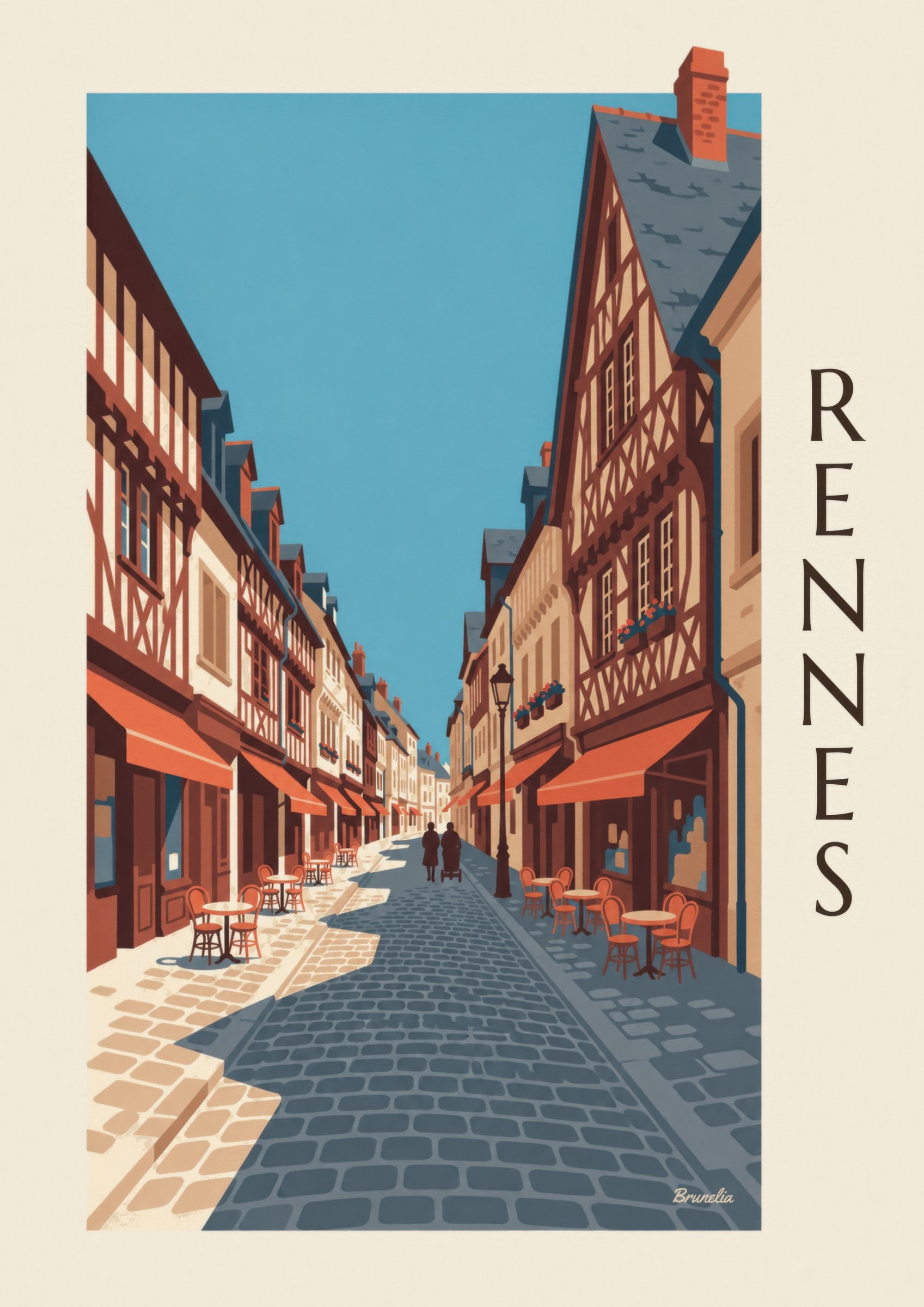 Affiche Rennes rue Saint-Georges et maisons à pans de bois: lähikuva yksityiskohdasta