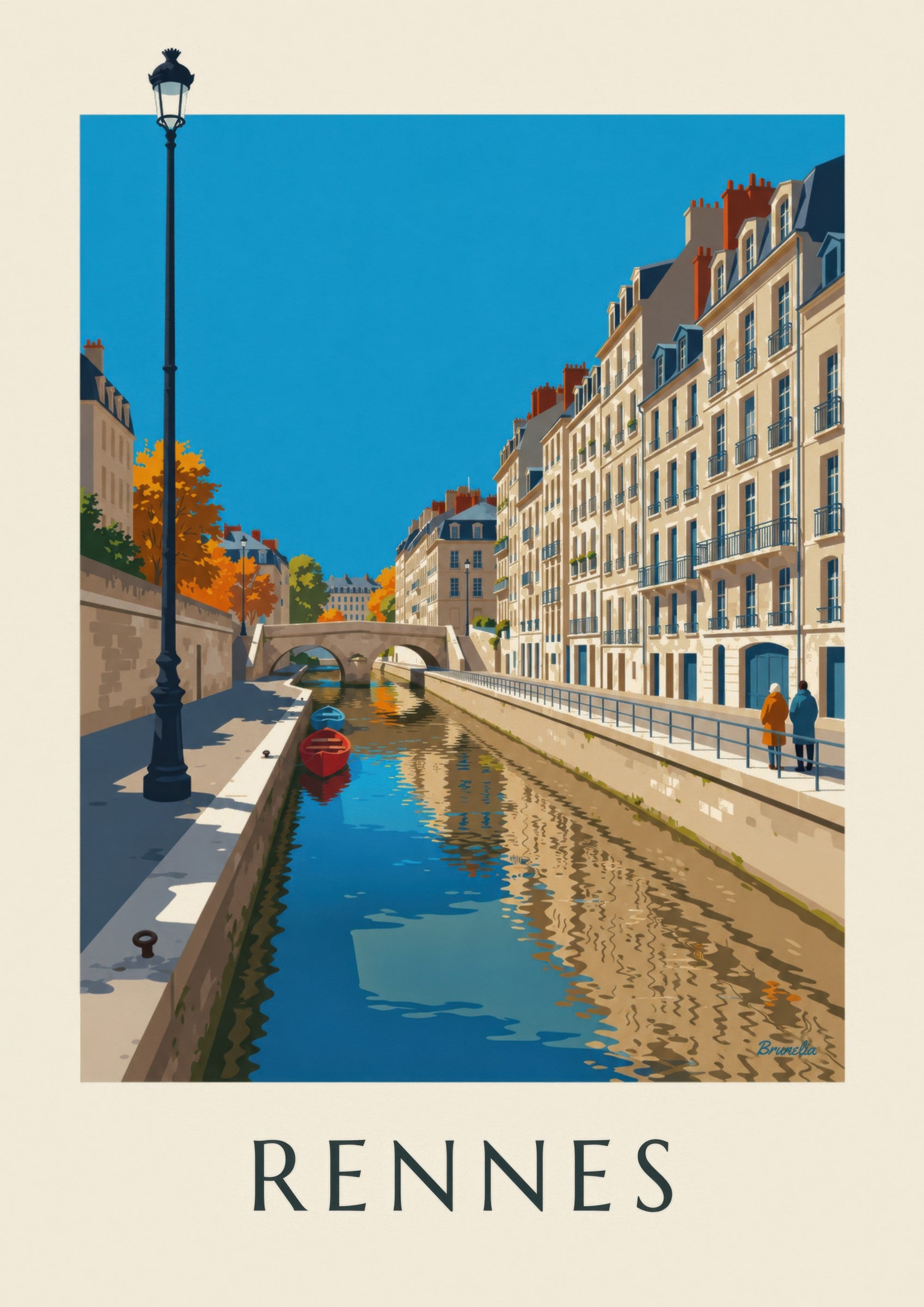 Affiche Rennes la Vilaine et le quai Émile-Zola: lähikuva yksityiskohdasta