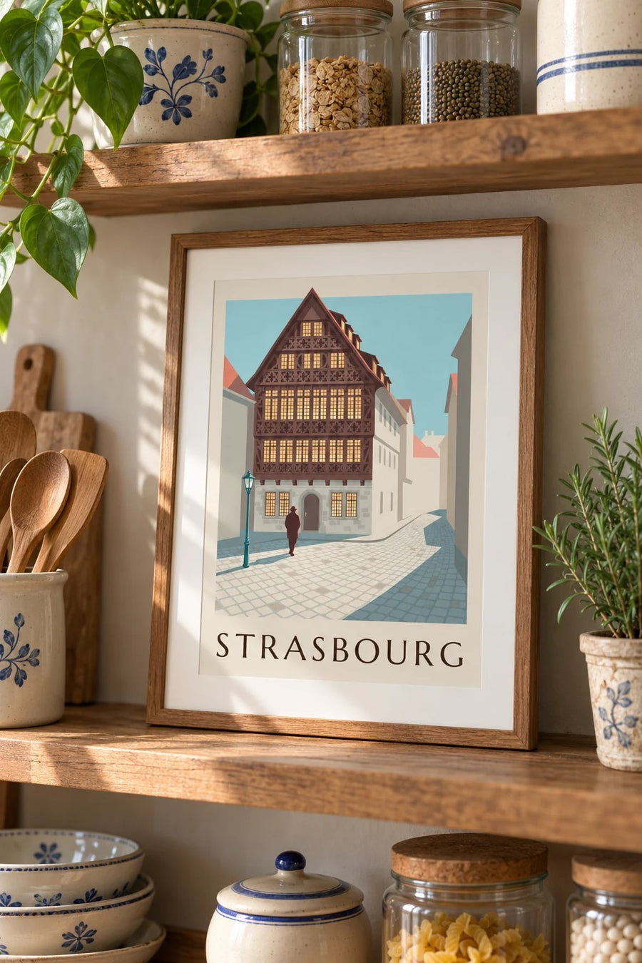 Maison Kammerzell -juliste Strasbourgissa : pieni A4-koko kehystettynä