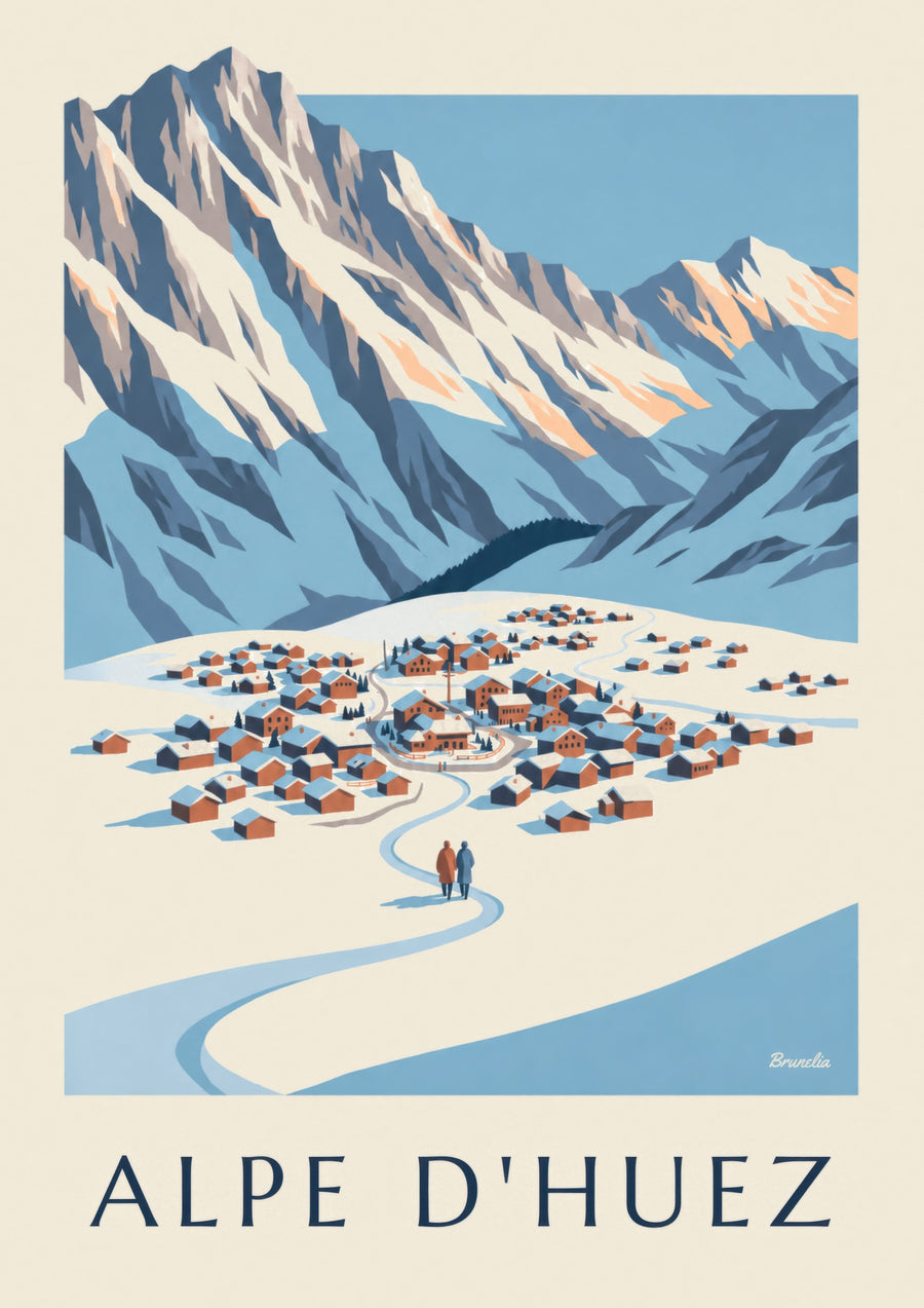 Alpe d'Huez Pic Blancilta nähtynä talvella -juliste