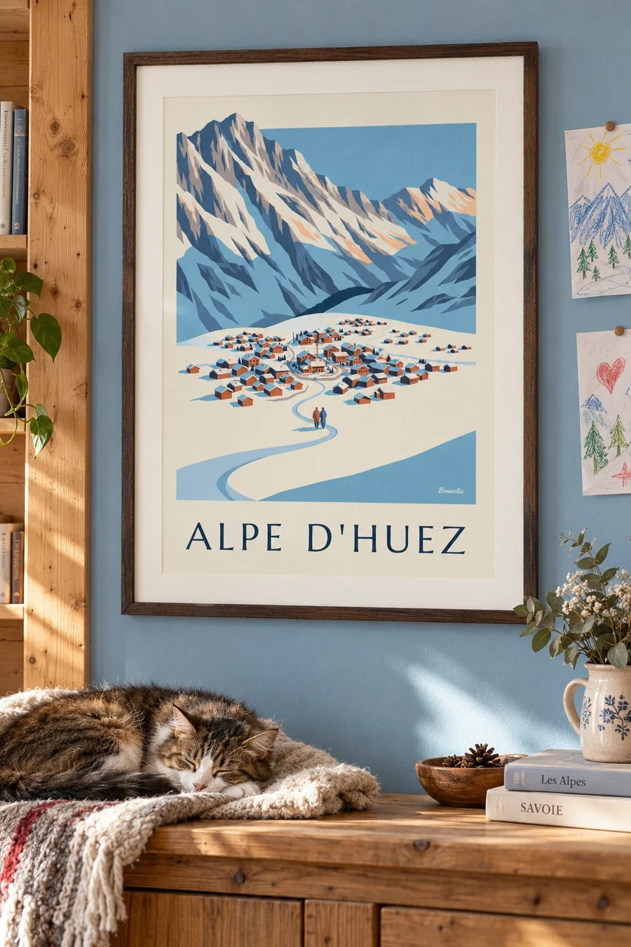 Alpe d'Huez Pic Blancilta nähtynä talvella -juliste : kehystettynä seinällä