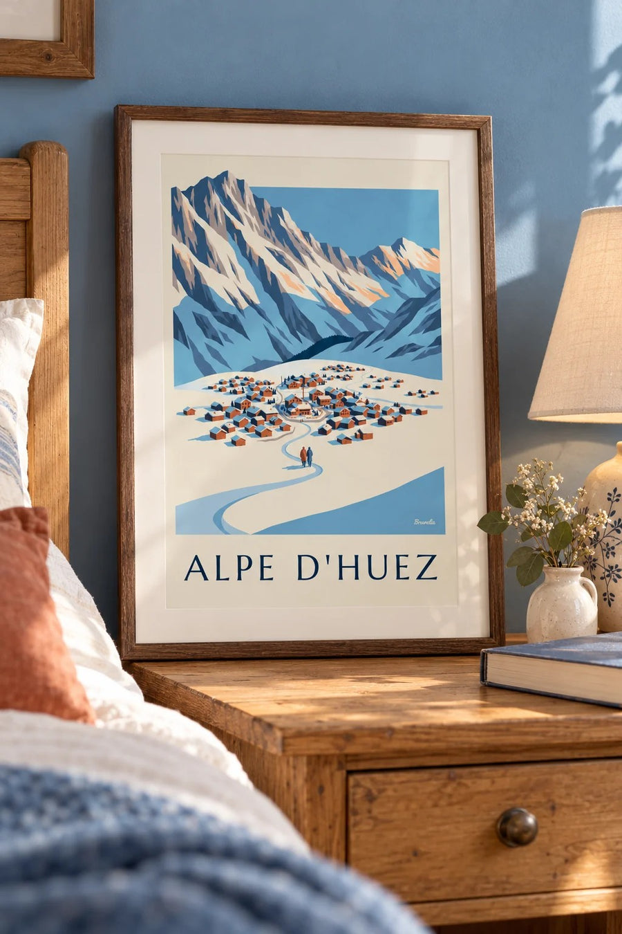 Alpe d'Huez Pic Blancilta nähtynä talvella -juliste : pieni A4-koko kehystettynä
