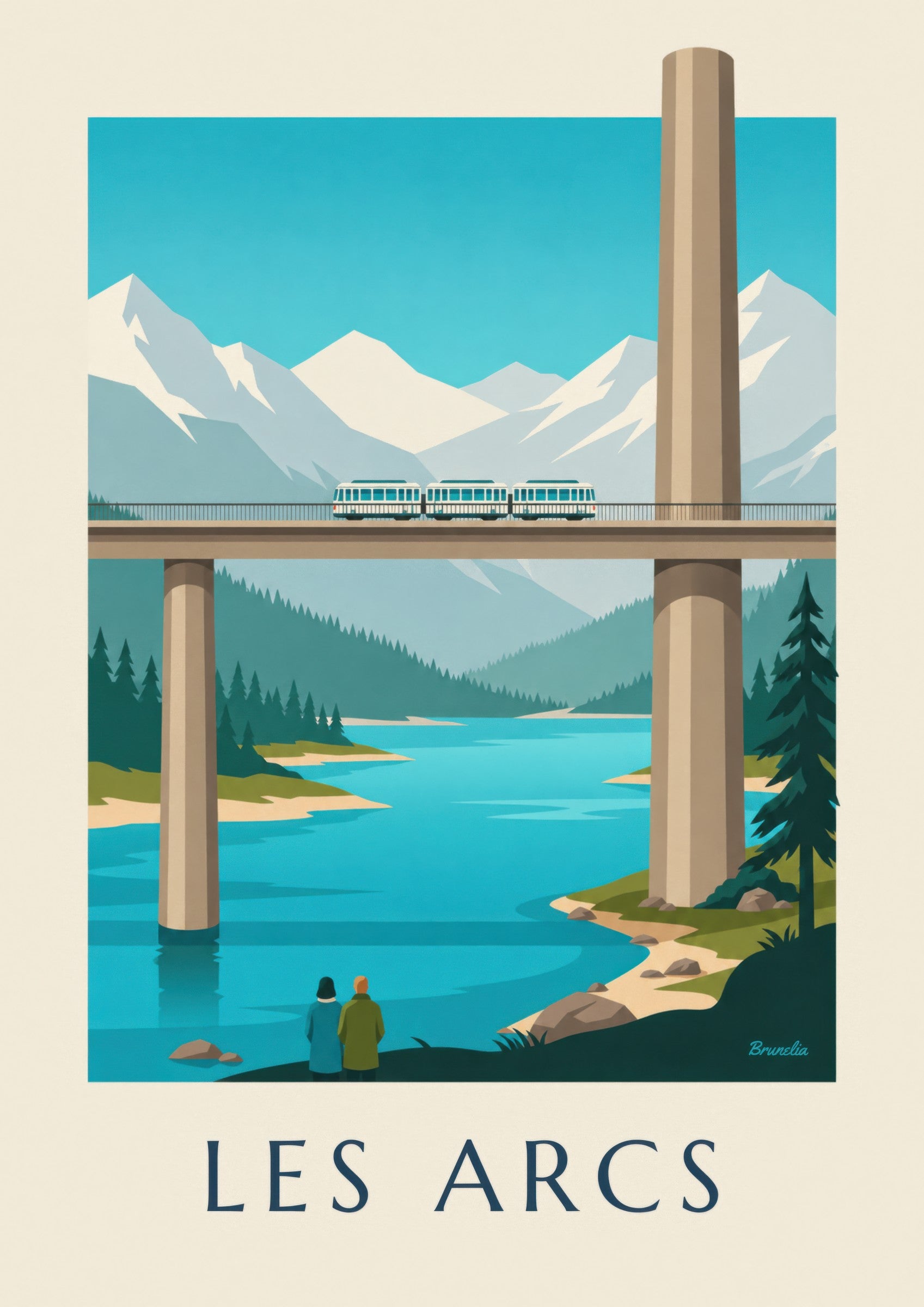 Affiche Les Arcs, funiculaire sur viaduc: lähikuva yksityiskohdasta