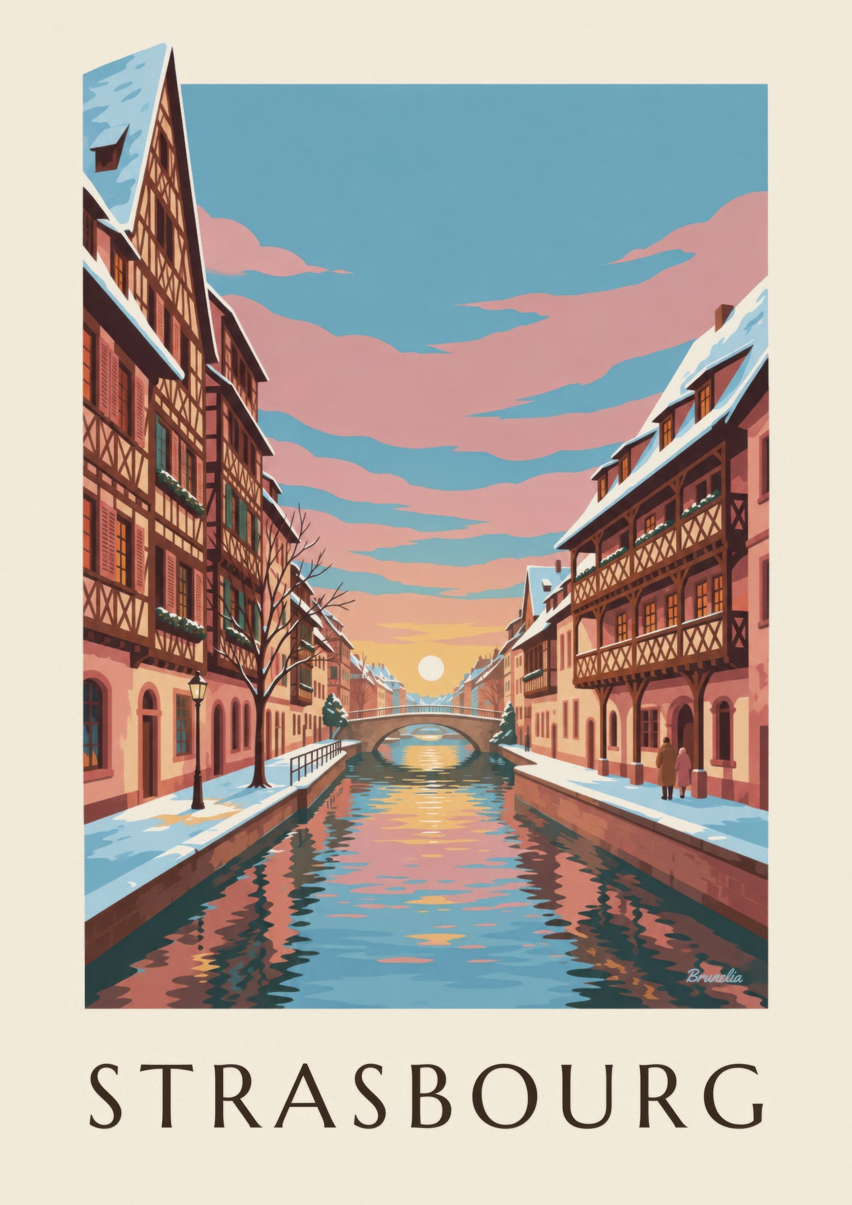 Affiche Petite France à Strasbourg en hiver: lähikuva yksityiskohdasta