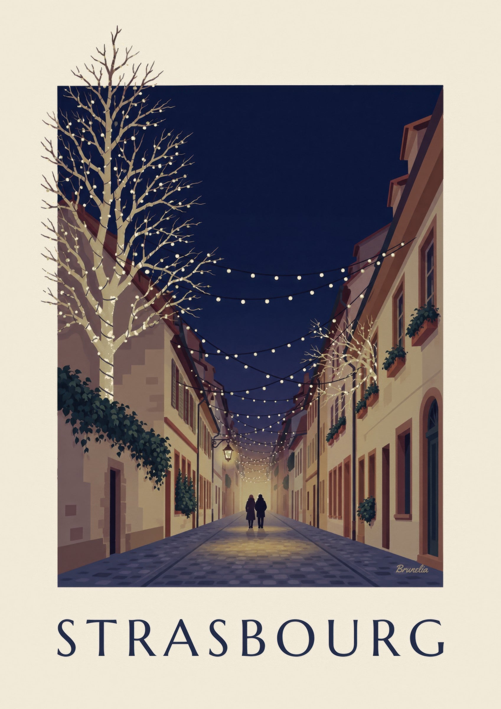 Affiche ruelle de Strasbourg illuminée pour Noël: lähikuva yksityiskohdasta