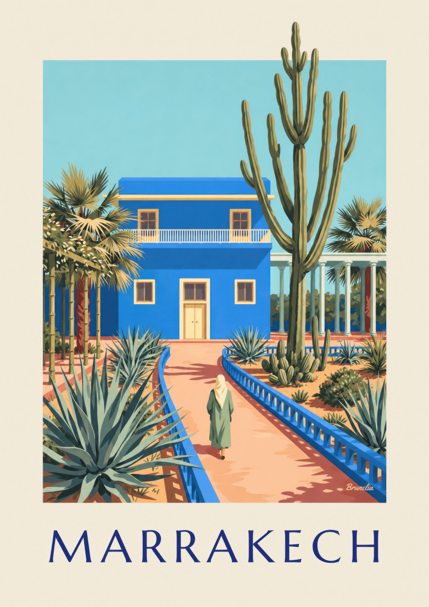 Affiche villa bleue et cactus de Marrakech: lähikuva yksityiskohdasta