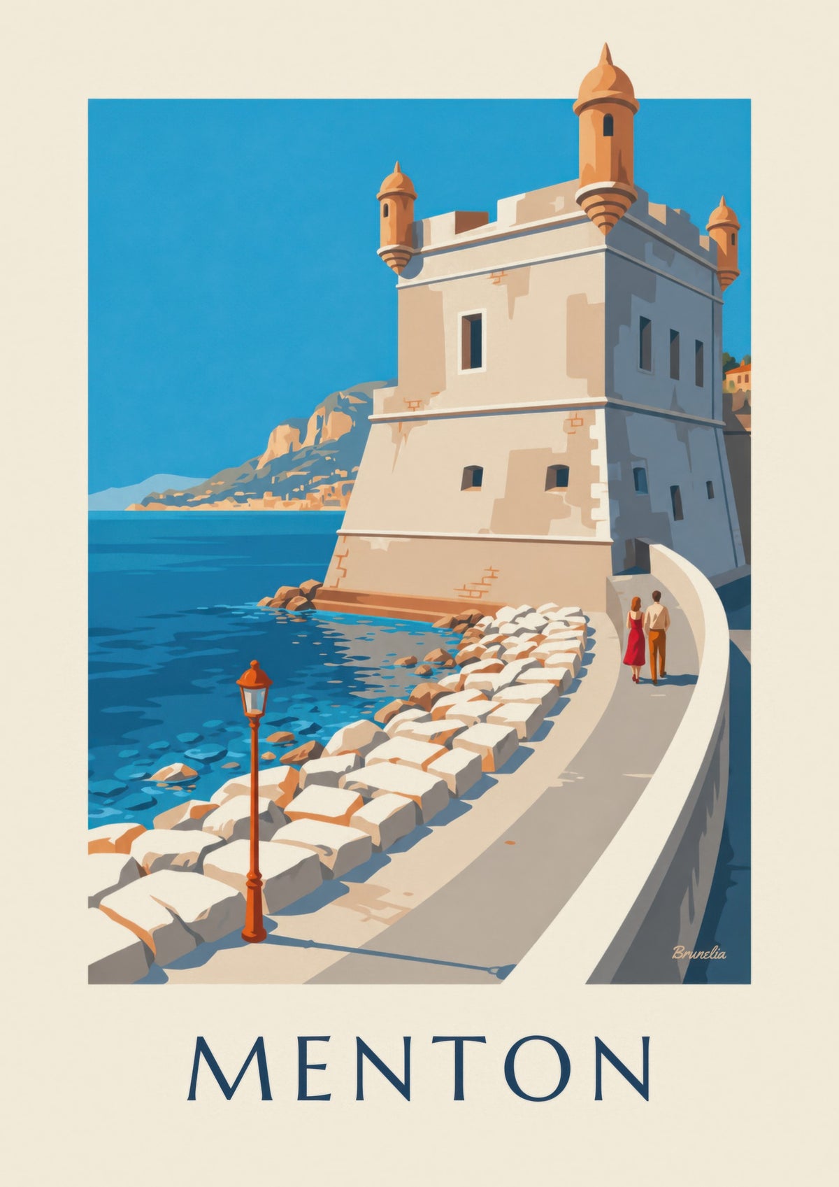 Mentonin vanhan sataman Bastion meren rannalla, juliste