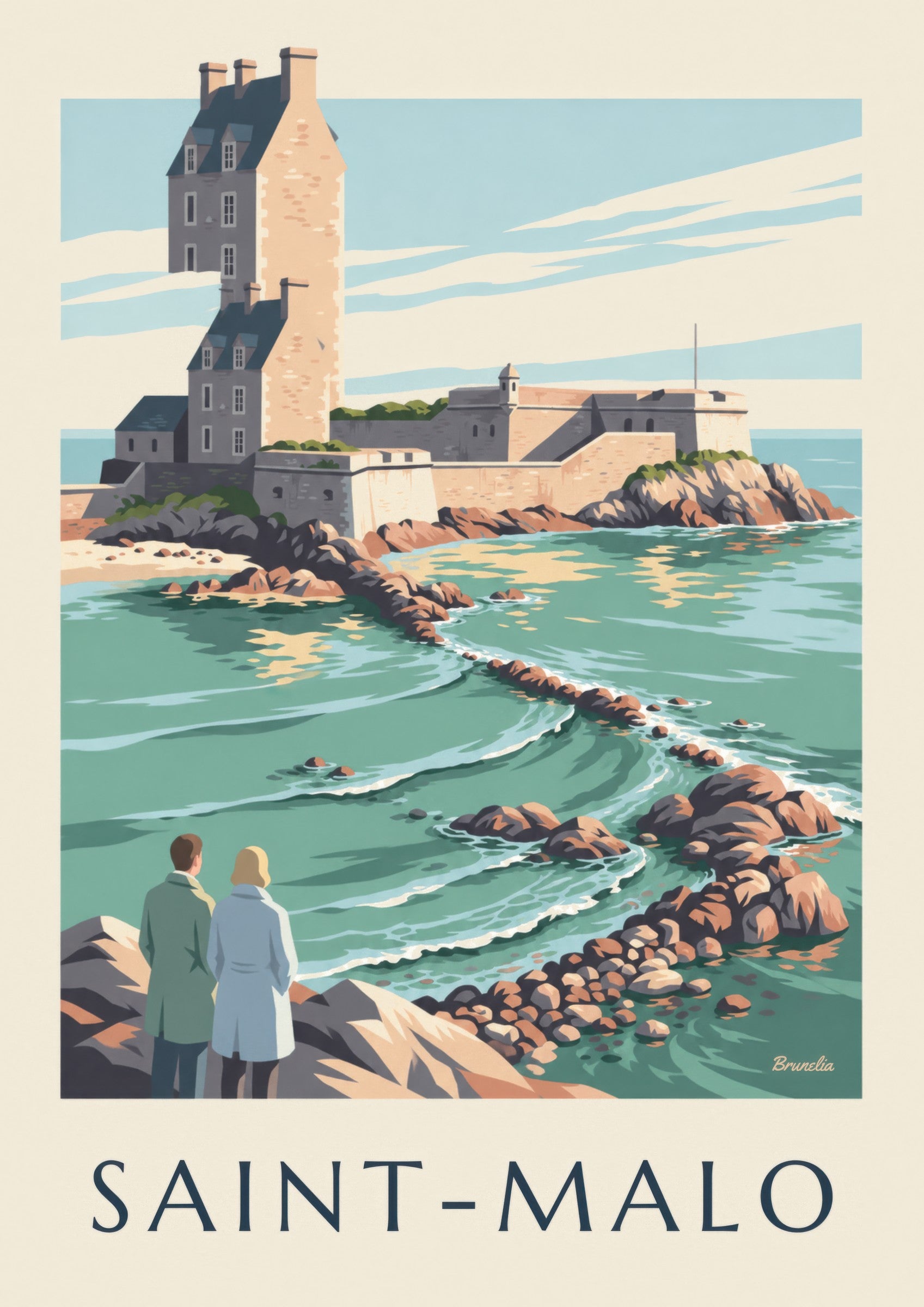 Affiche Fort National de Saint-Malo à marée haute: lähikuva yksityiskohdasta