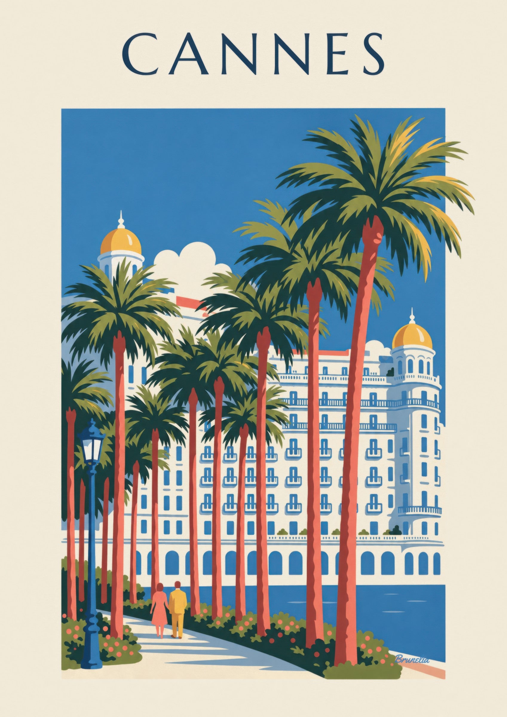 Affiche Croisette de Cannes, palmiers et palace: lähikuva yksityiskohdasta