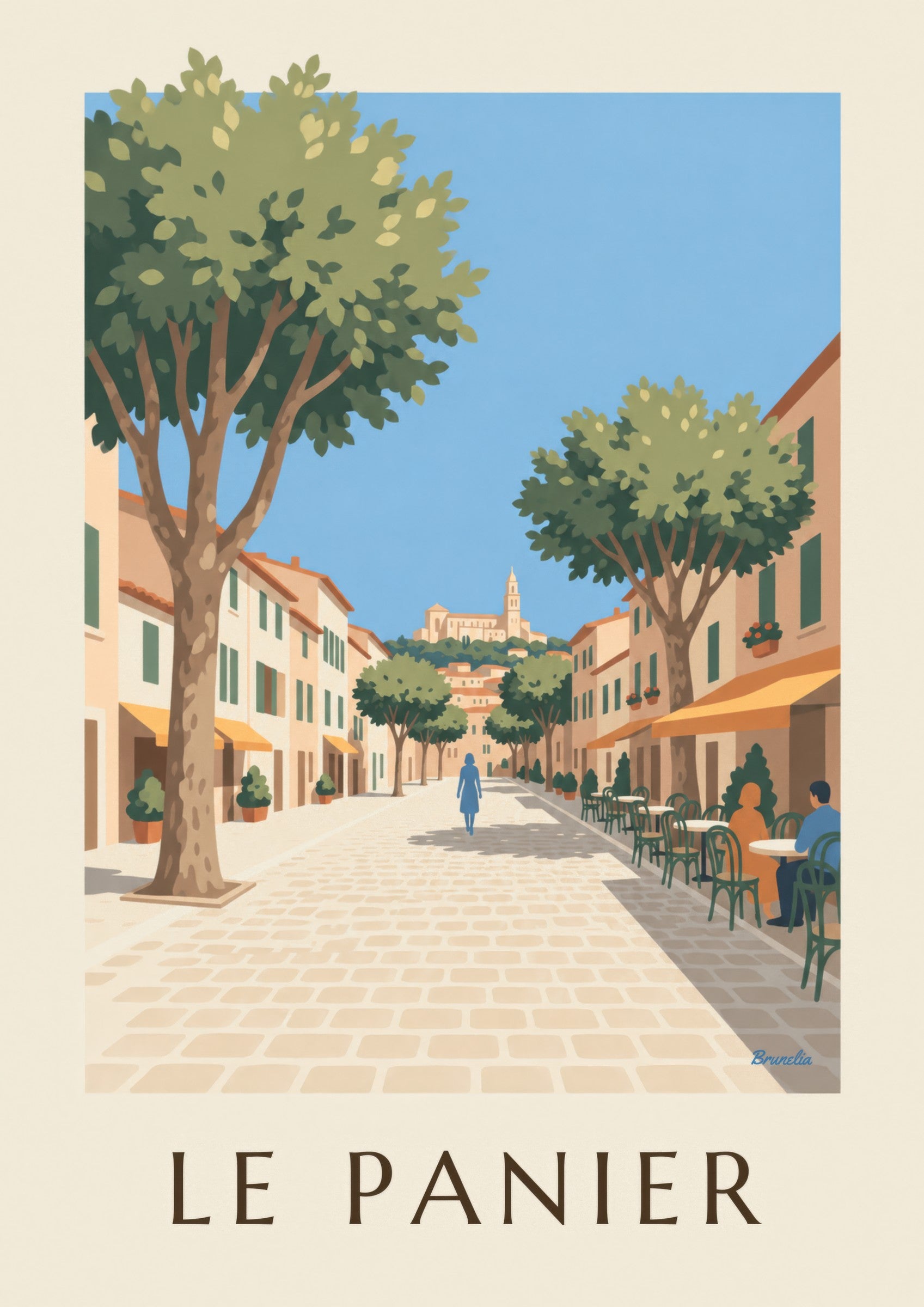 Affiche place de Lenche au Panier, terrasses et platanes: lähikuva yksityiskohdasta