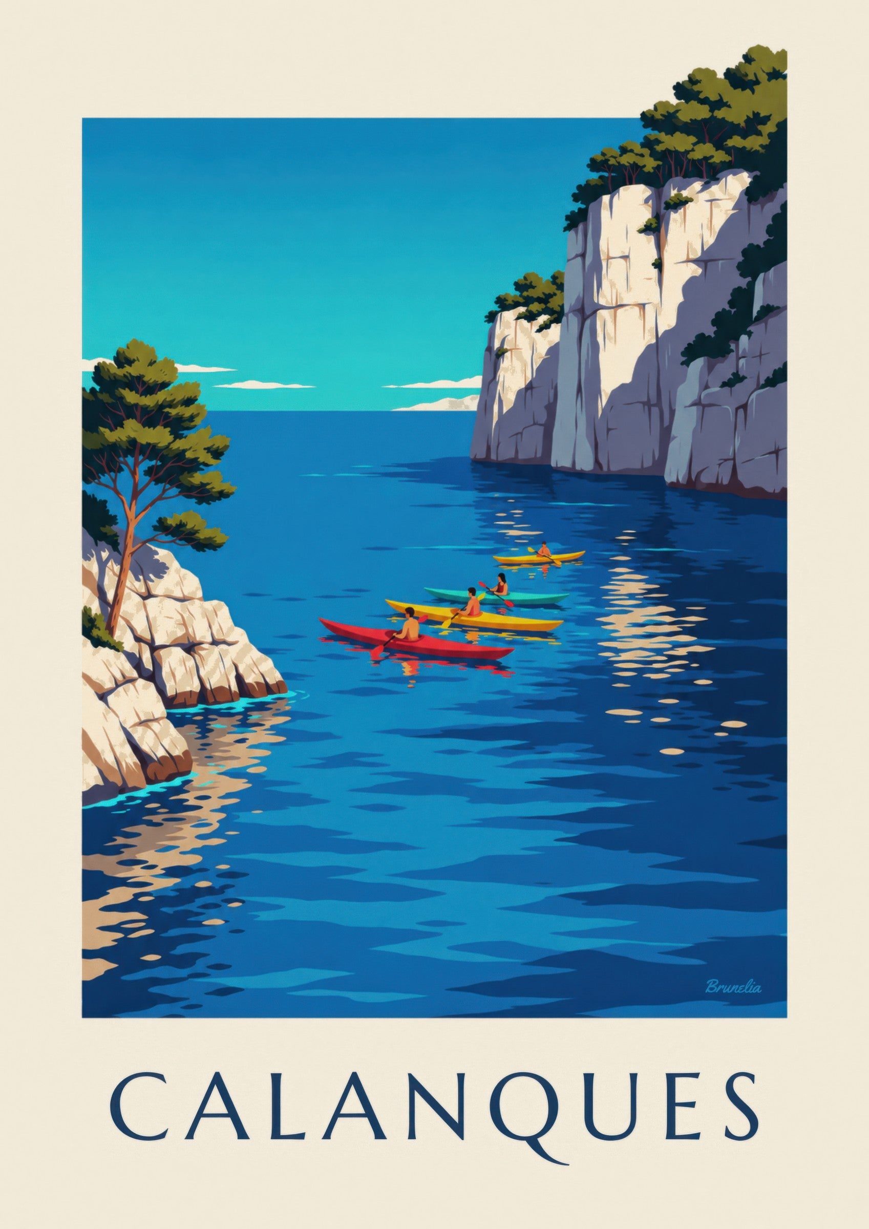 Affiche kayaks de mer dans les calanques: lähikuva yksityiskohdasta