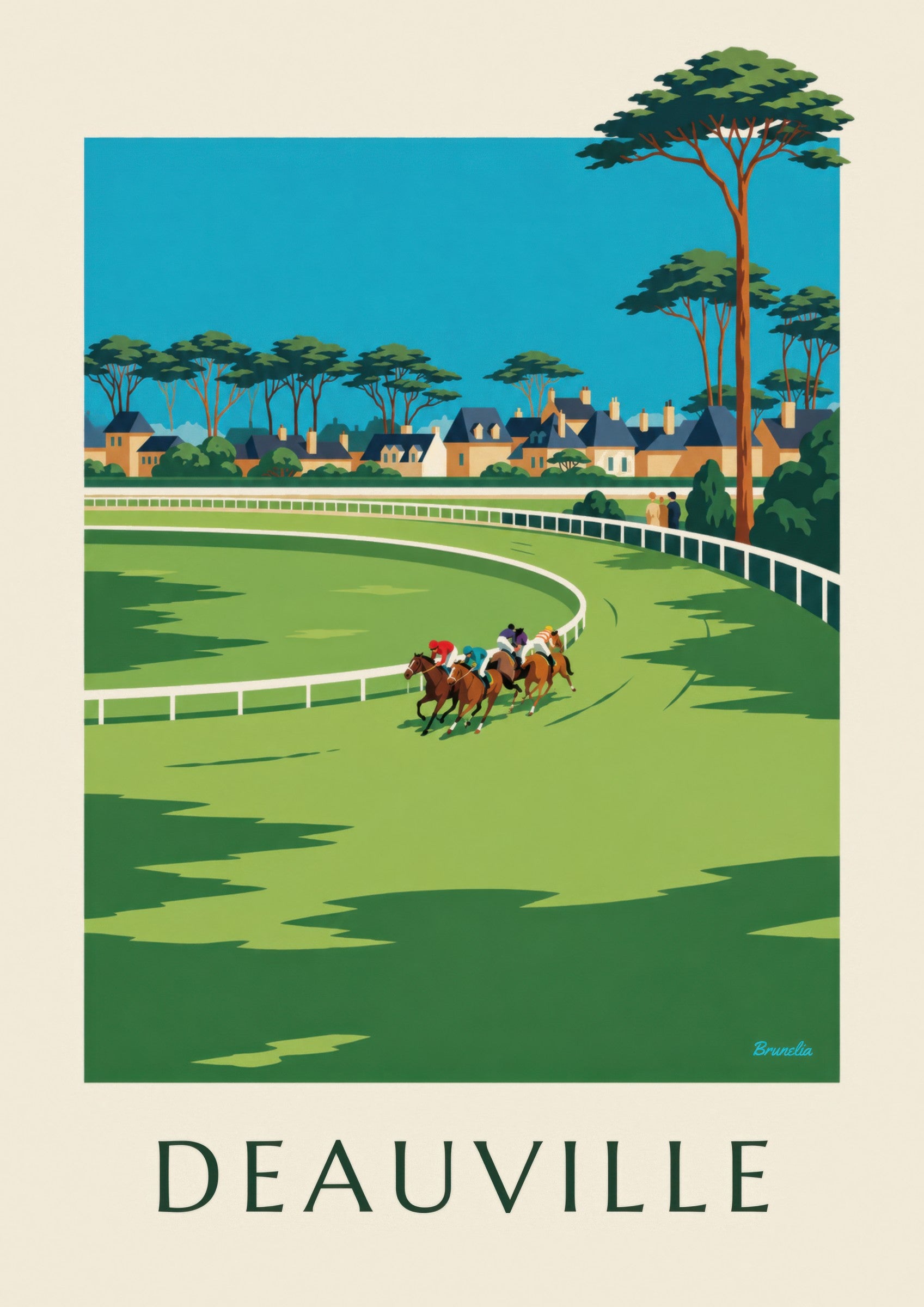 Affiche Deauville hippodrome et chevaux au galop: lähikuva yksityiskohdasta