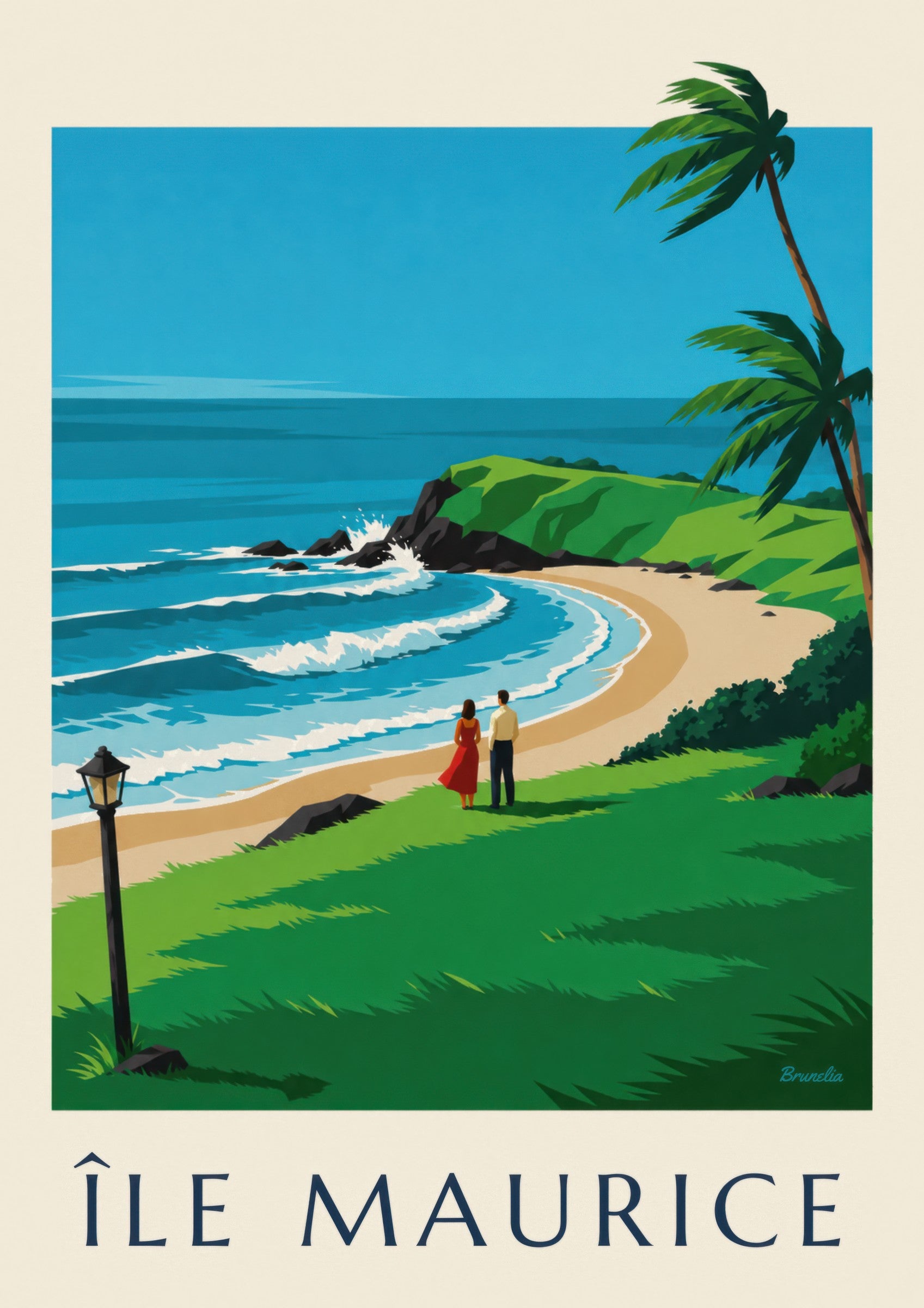 Affiche Île Maurice, côte sauvage de Gris-Gris (titre ÎLE MAURICE): lähikuva yksityiskohdasta
