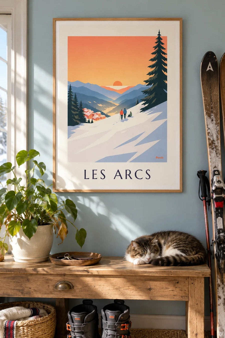 Affiche Les Arcs, coucher de soleil sur Arc 1800 : encadrée au mur