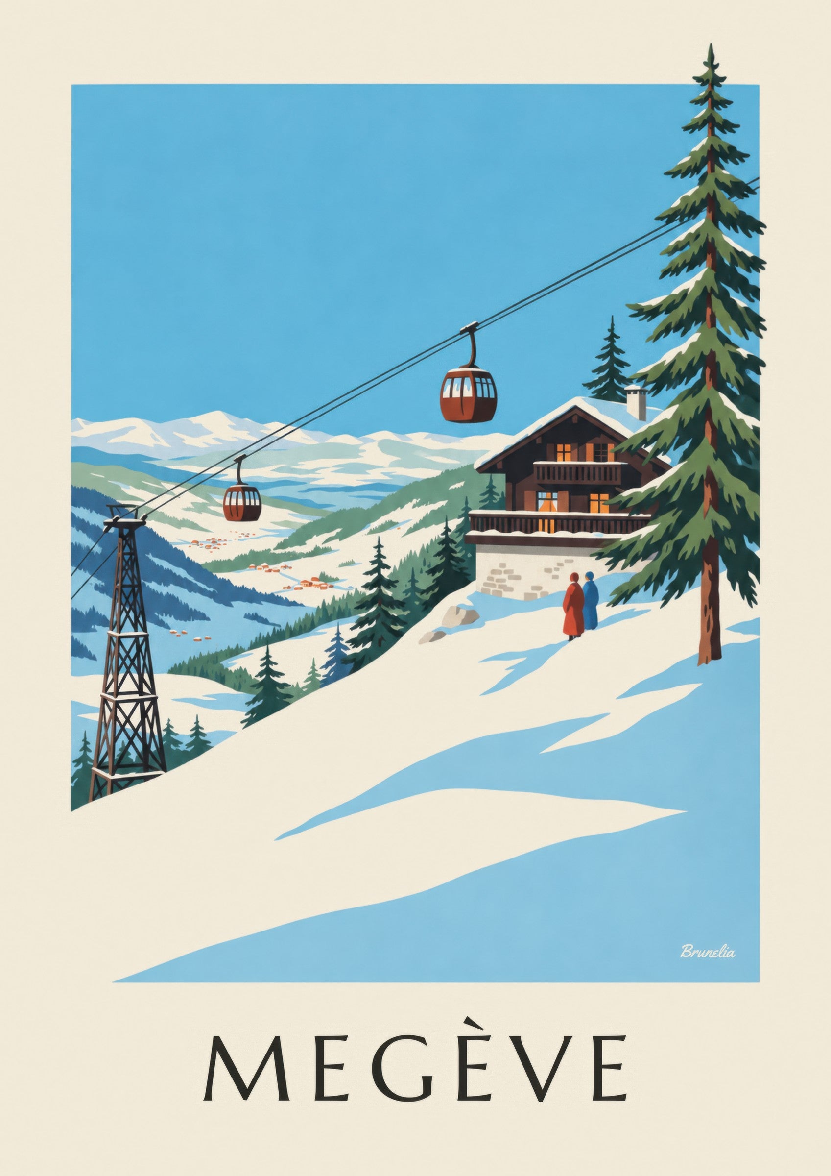 Affiche Megève, télécabine du Mont d'Arbois: lähikuva yksityiskohdasta
