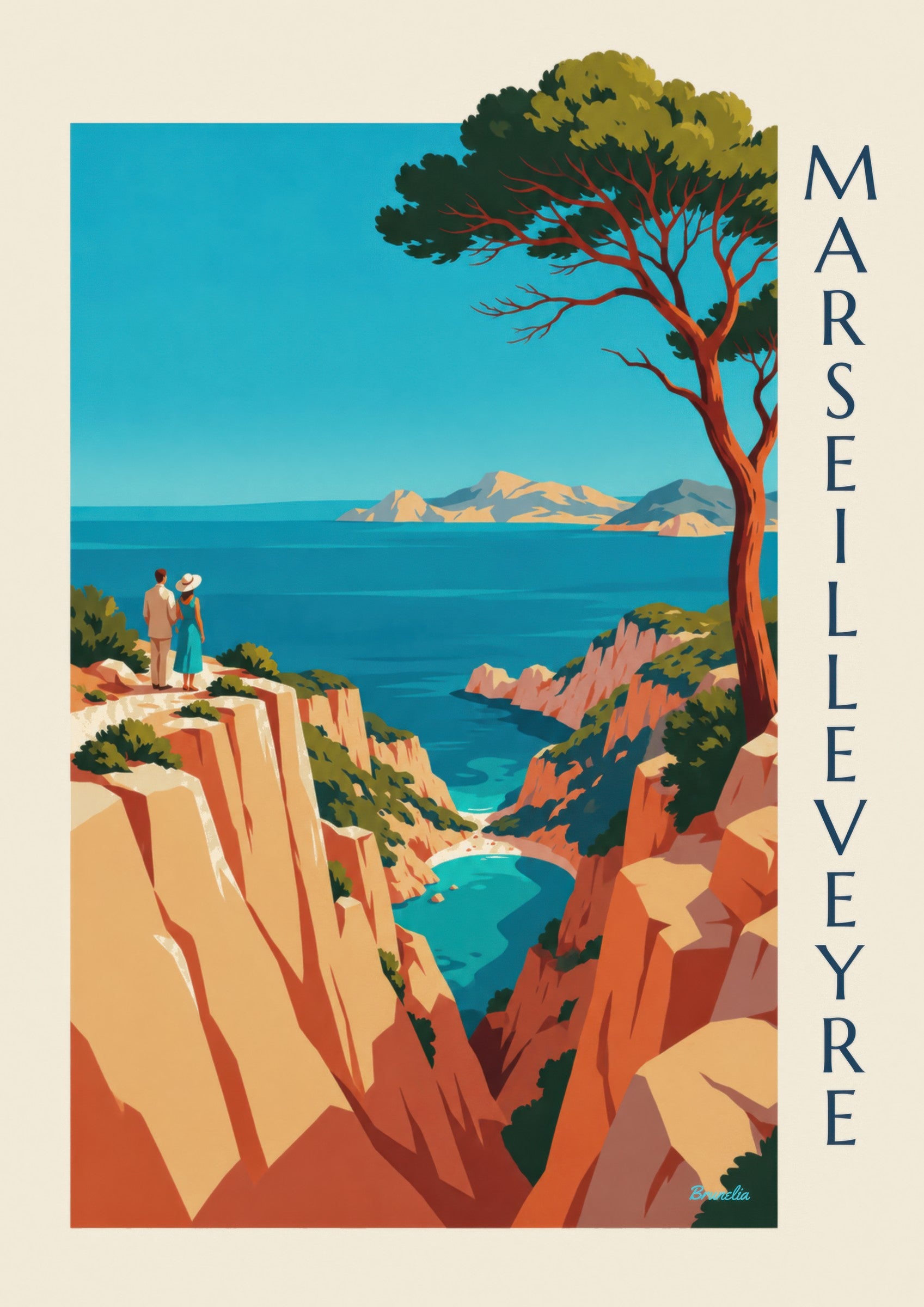 Affiche calanque de Marseilleveyre et îles de Riou: lähikuva yksityiskohdasta