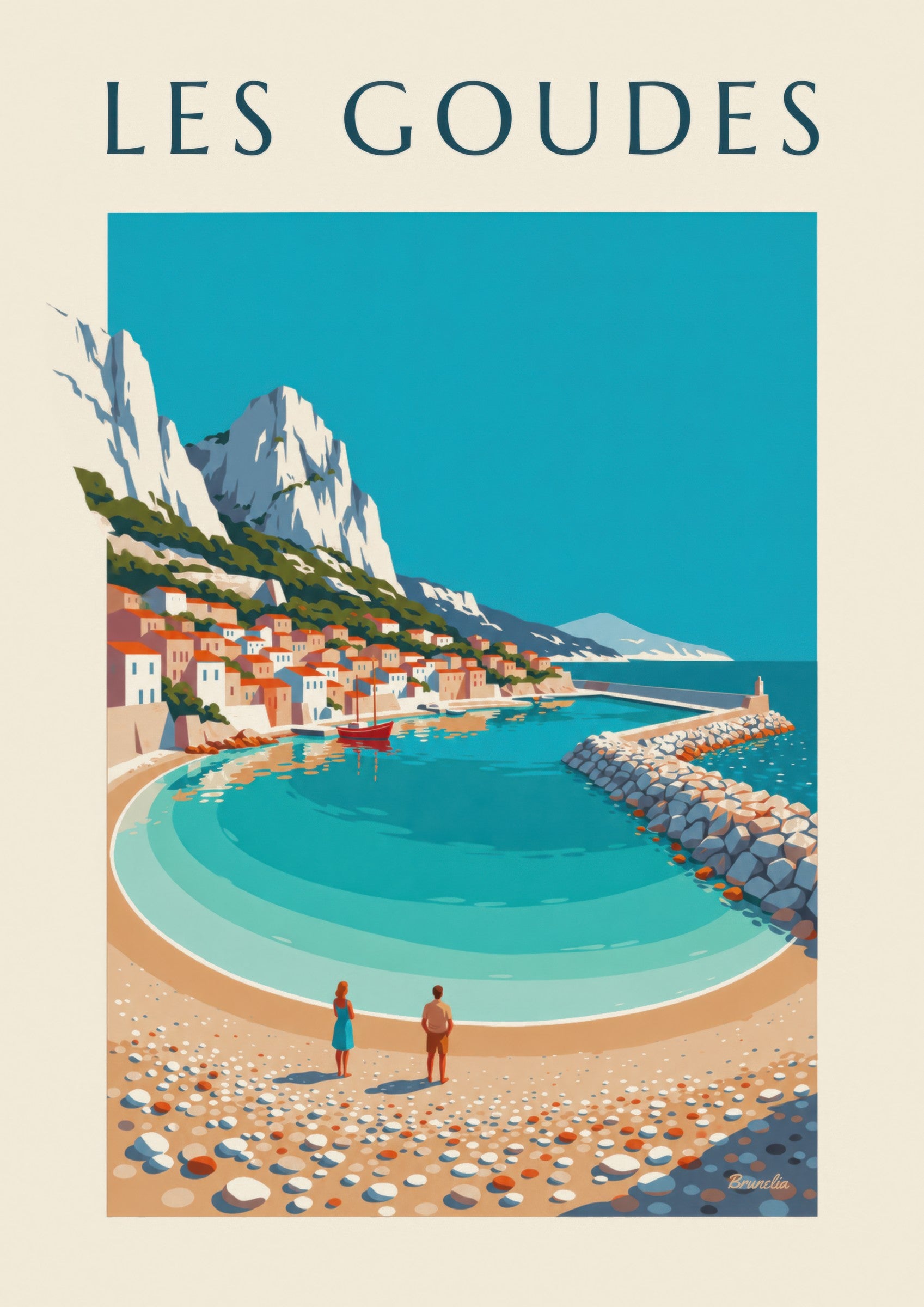 Affiche port des Goudes à Marseille, crique et digue: lähikuva yksityiskohdasta