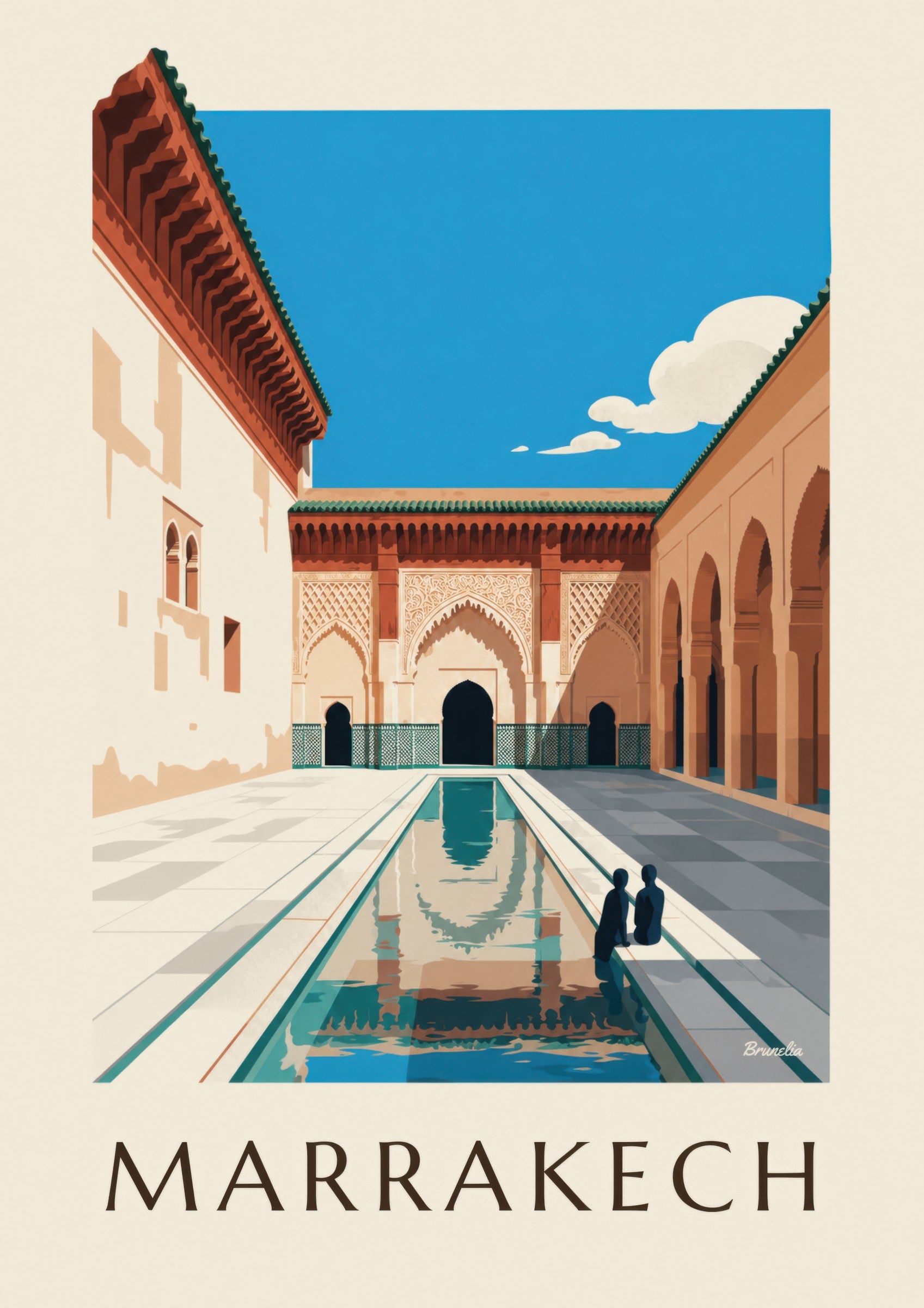 Affiche cour de la médersa Ben Youssef à Marrakech: lähikuva yksityiskohdasta