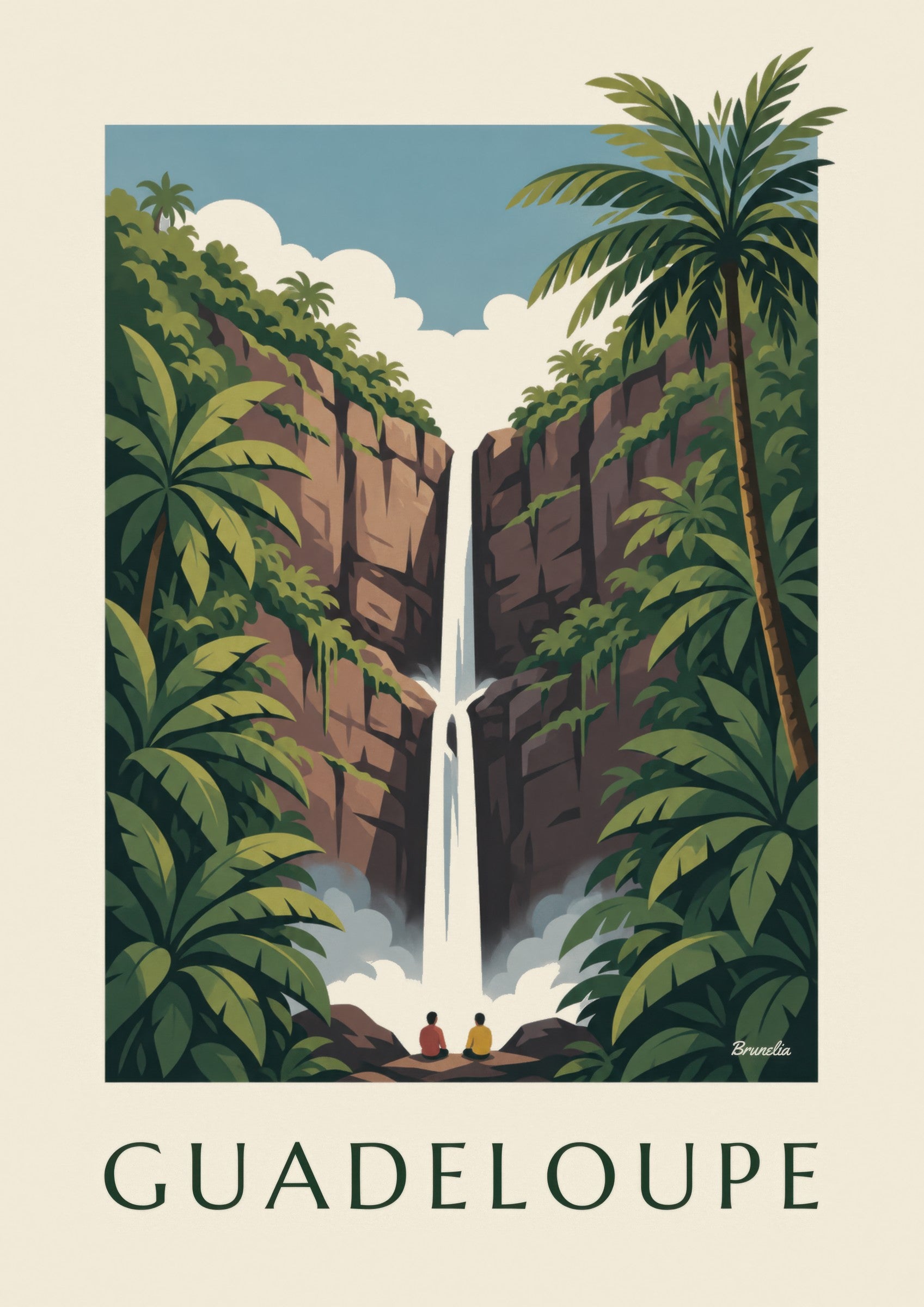 Affiche Guadeloupe, chutes du Carbet en forêt tropicale: lähikuva yksityiskohdasta