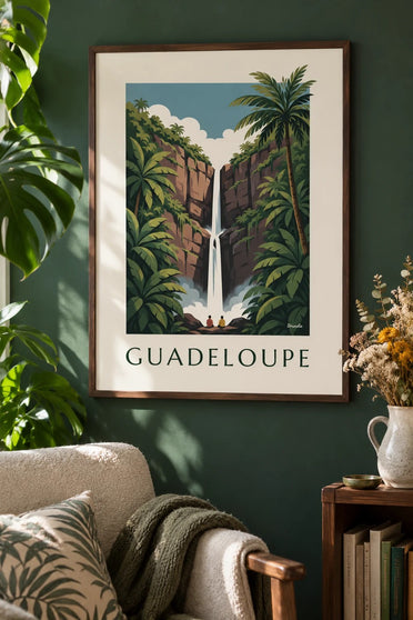 Affiche Guadeloupe, chutes du Carbet en forêt tropicale : encadrée au mur