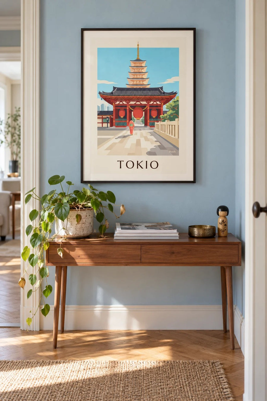 Senso-ji-temppeli ja iso punainen lyhty Tokiossa -juliste: kehystettynä seinällä