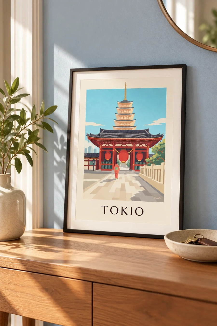 Senso-ji-temppeli ja iso punainen lyhty Tokiossa -juliste: pieni A4-juliste kehystettynä