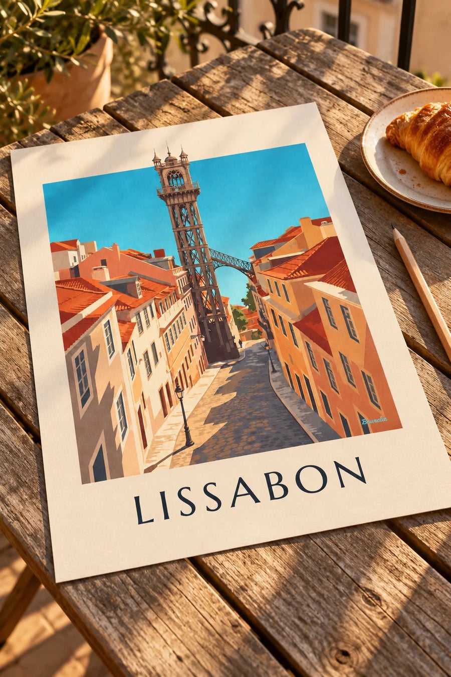 Juliste Santa Justan hissi Lissabonissa: pöydällä