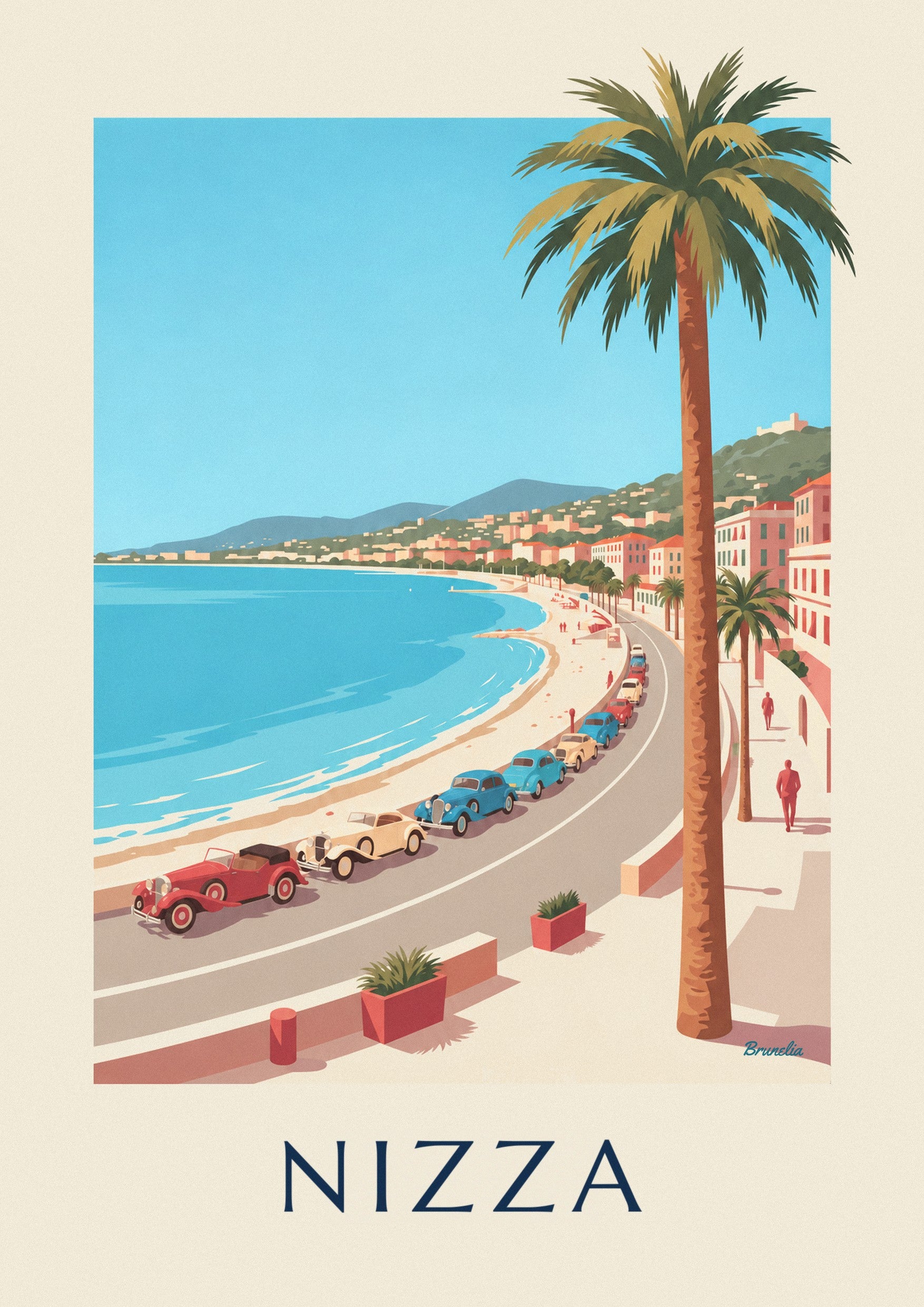Juliste vanhat autot Promenade des Anglais'lla Nizzassa: lähikuva yksityiskohdasta