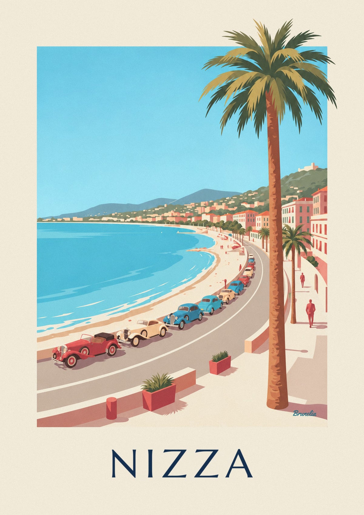 Juliste vanhat autot Promenade des Anglais'lla Nizzassa