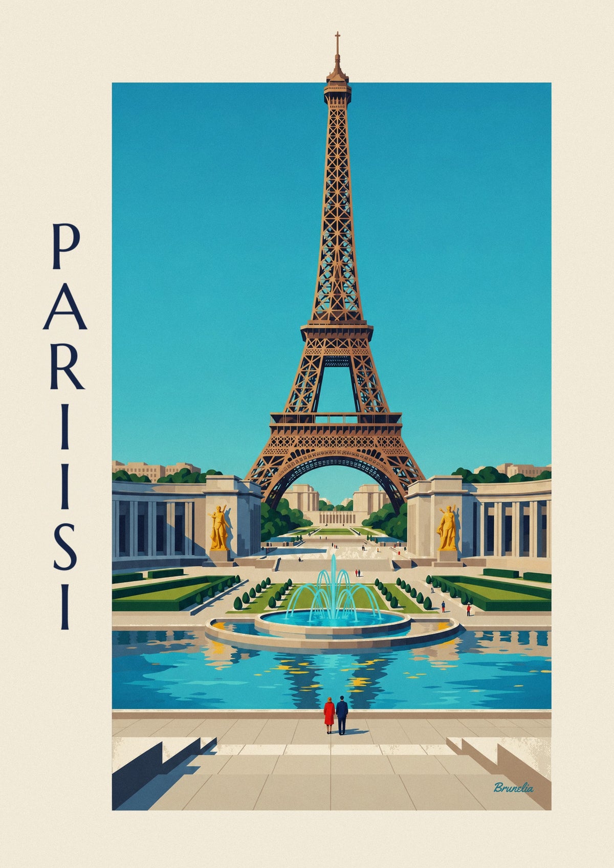 Juliste Chaillot'n palatsi ja Trocadéron suihkulähteet Pariisissa