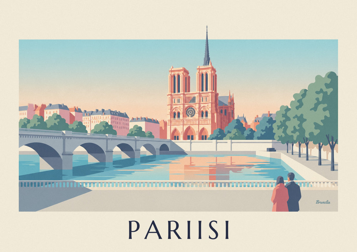 Juliste Notre-Dame Seinen rantakadulta katsottuna