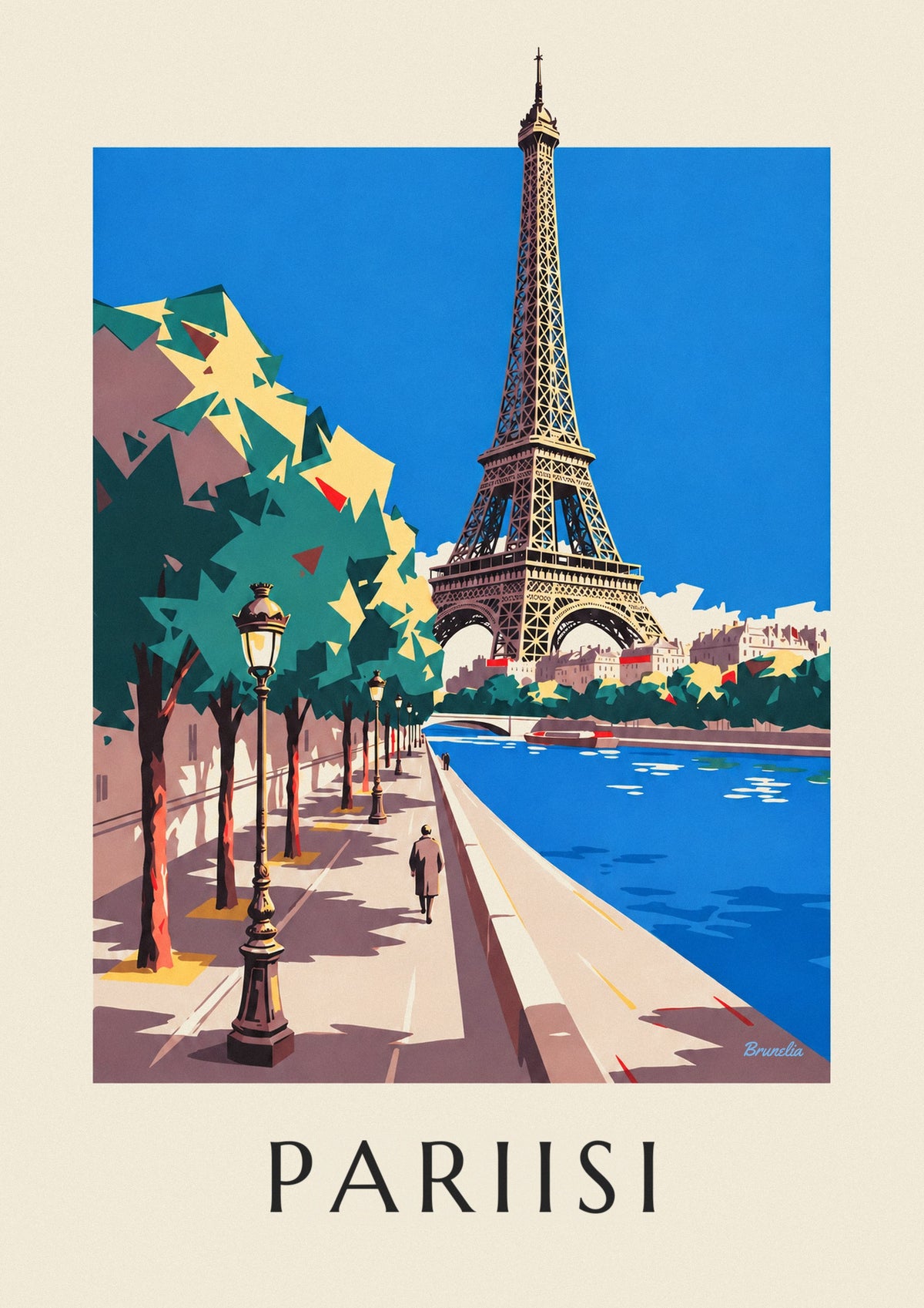 Juliste Eiffel-torni ja pariisilainen katulamppu