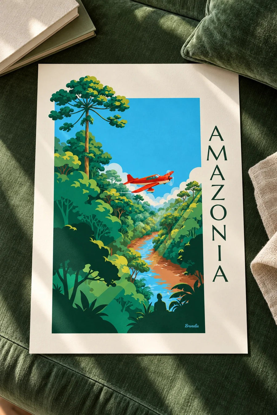 Juliste potkurikone Amazonin sademetsän yllä: pöydällä