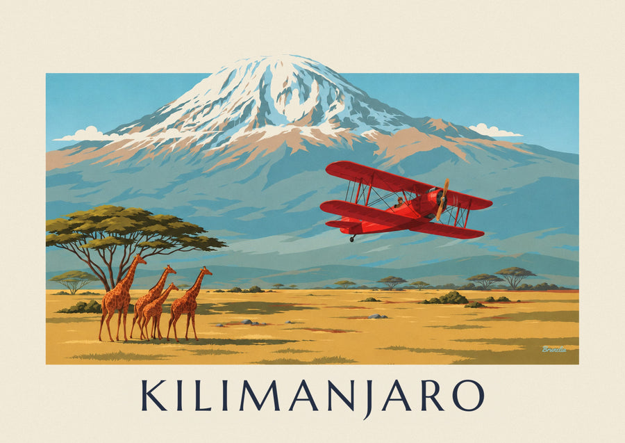 Juliste kaksitaso savannin ja Kilimanjaron yllä