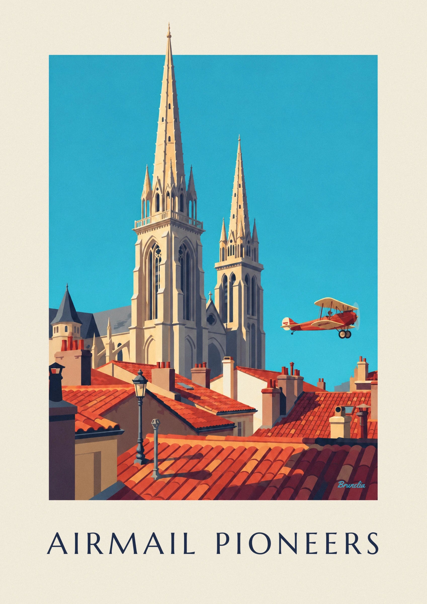 The cathedral's 2 pale stone spires beneath a turquoise blue sky