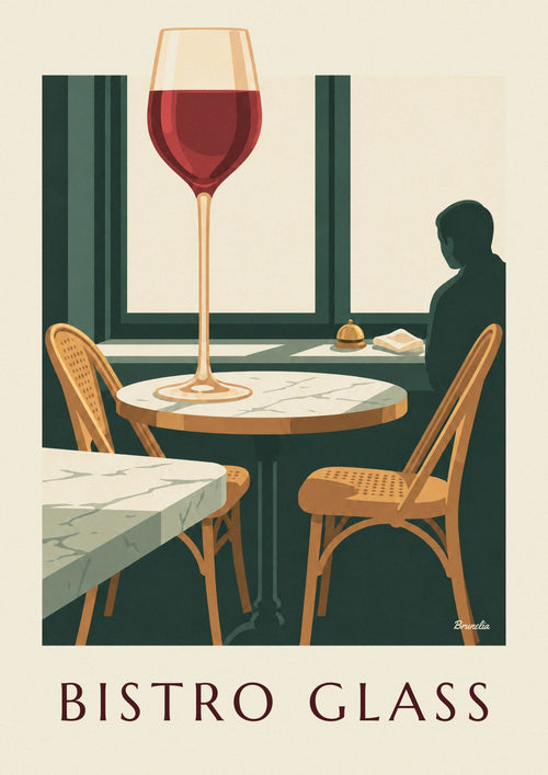 Poster of a glass of red wine on a Parisian bistro table: the full poster