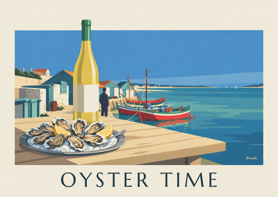 Poster of oysters and white wine from the Arcachon Bay: the full poster