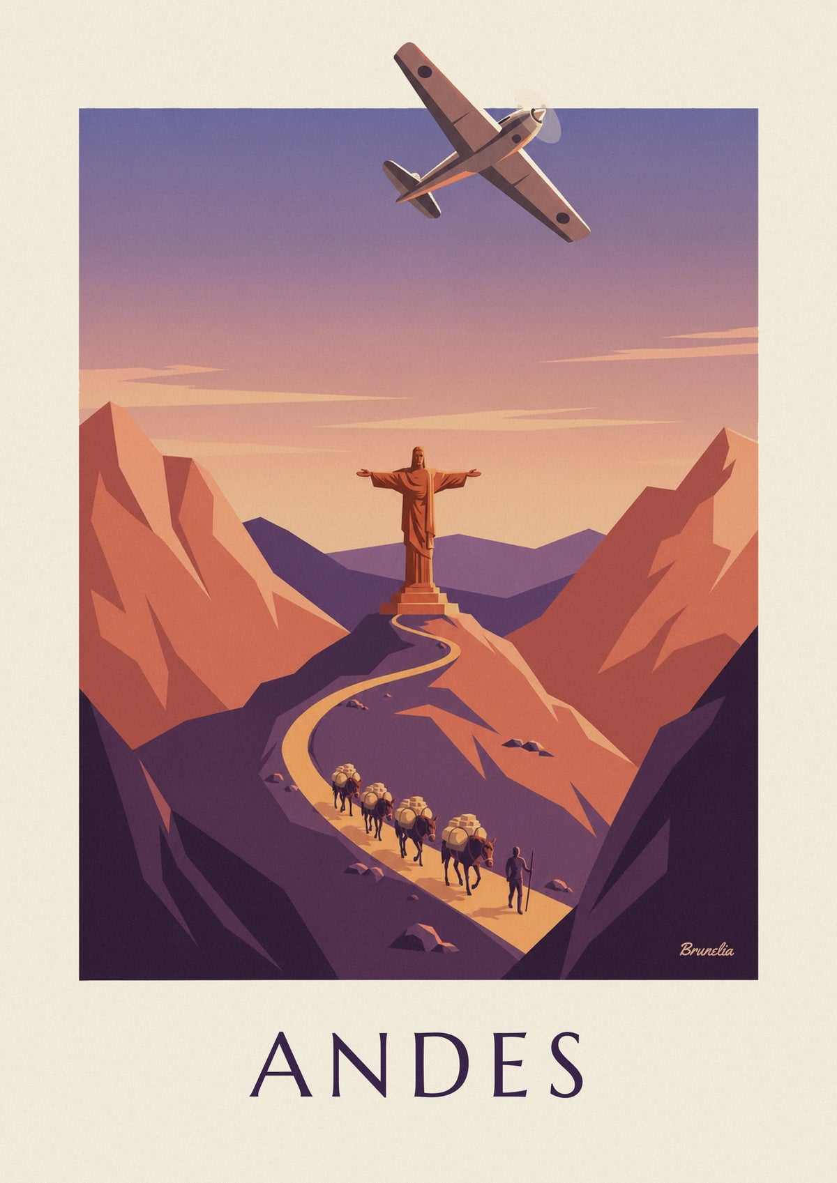 Airmail plane and Andes mule caravan poster