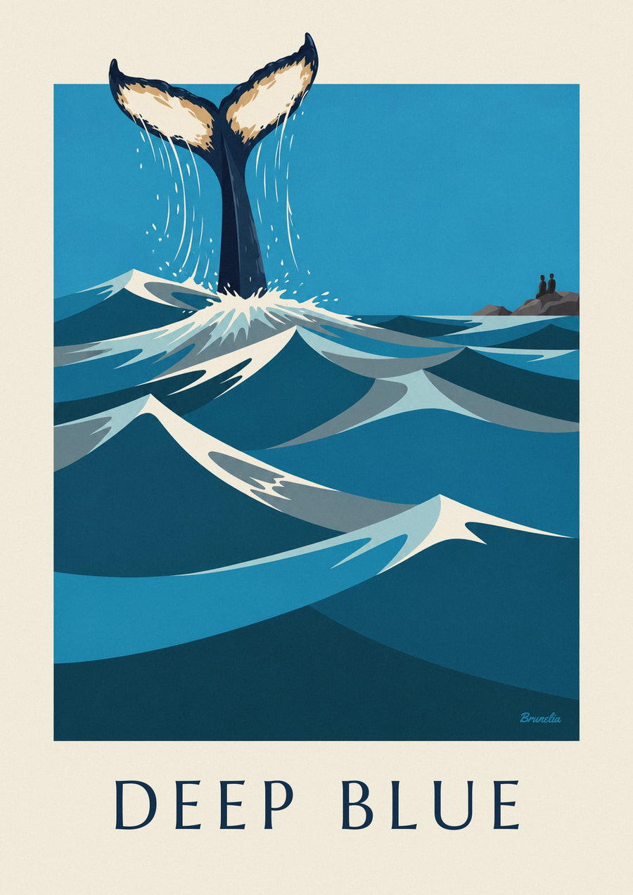 Humpback whale diving with raised tail poster